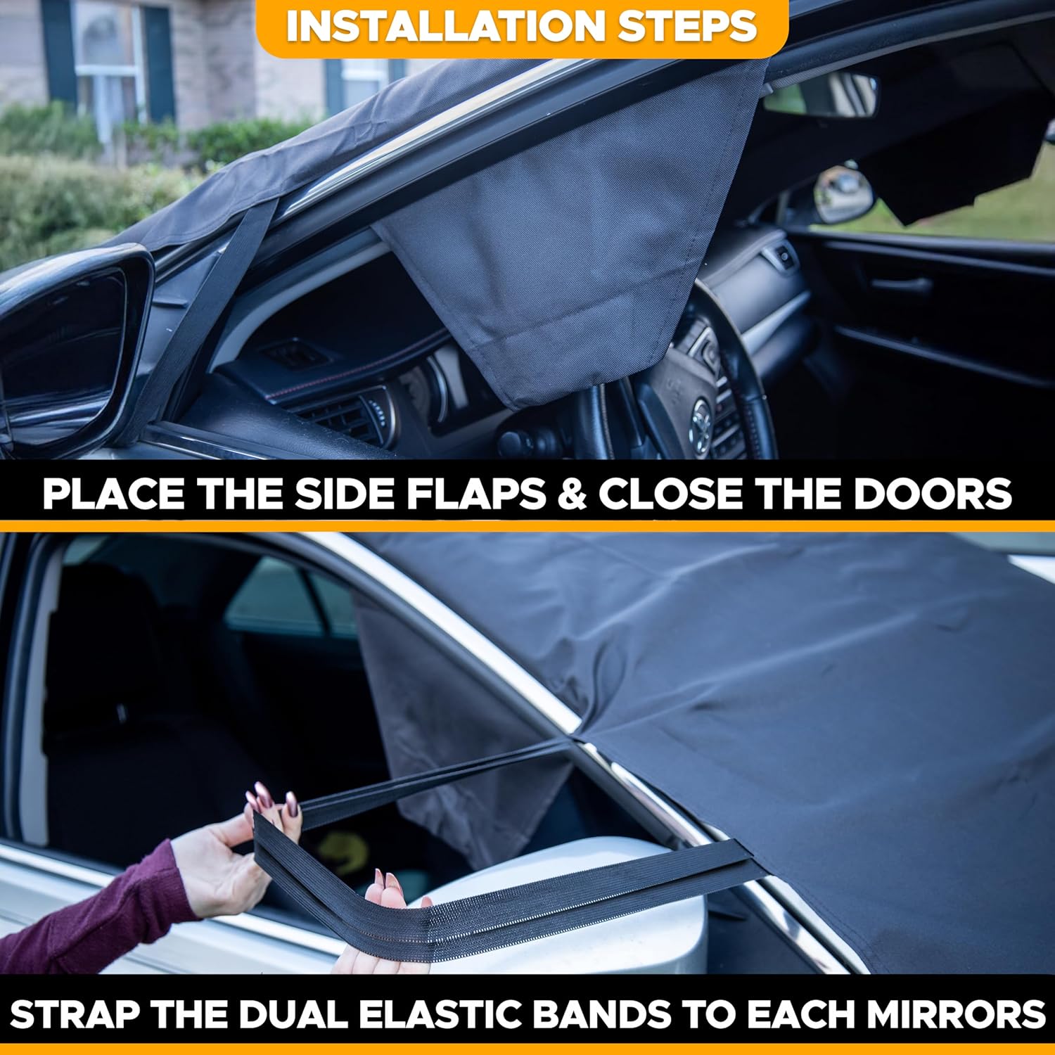 EcoNour Car Windscreen Cover for winter, Windscreen covers frost for All Weather Auto Sunshade Fits for Most Cars, SUV's, Vans and Truck| Leakproof Windshield Cover Keeps Ice and Snow Off