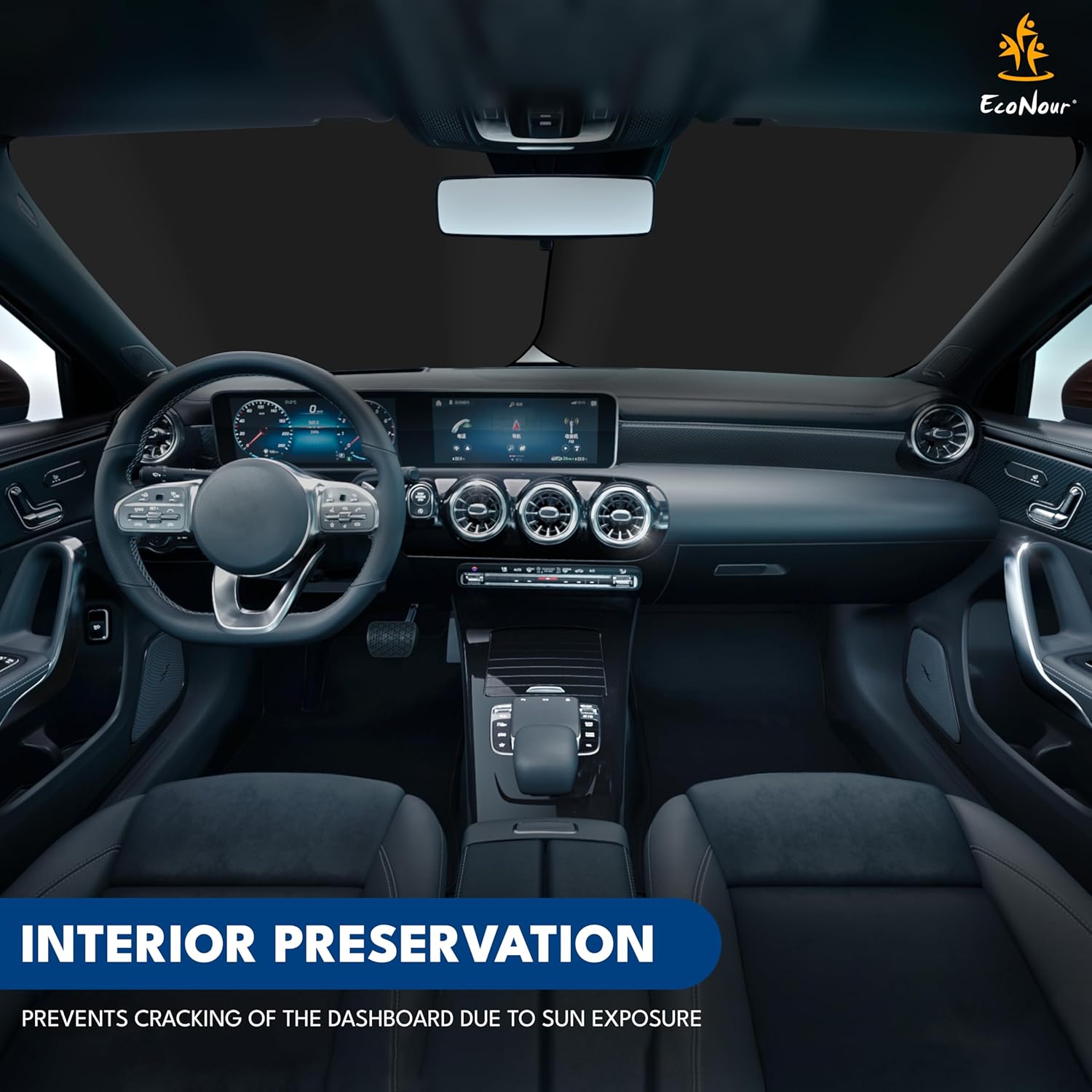 EcoNour Car Windshield Sun Shade (2 Pieces) - 32.5 x 36 inches Car Sun Shade Made of Durable 240T Reflective Polyester Blocks Heat and UV Rays - Large Foldable Windshield Sun Shade Car Accessories