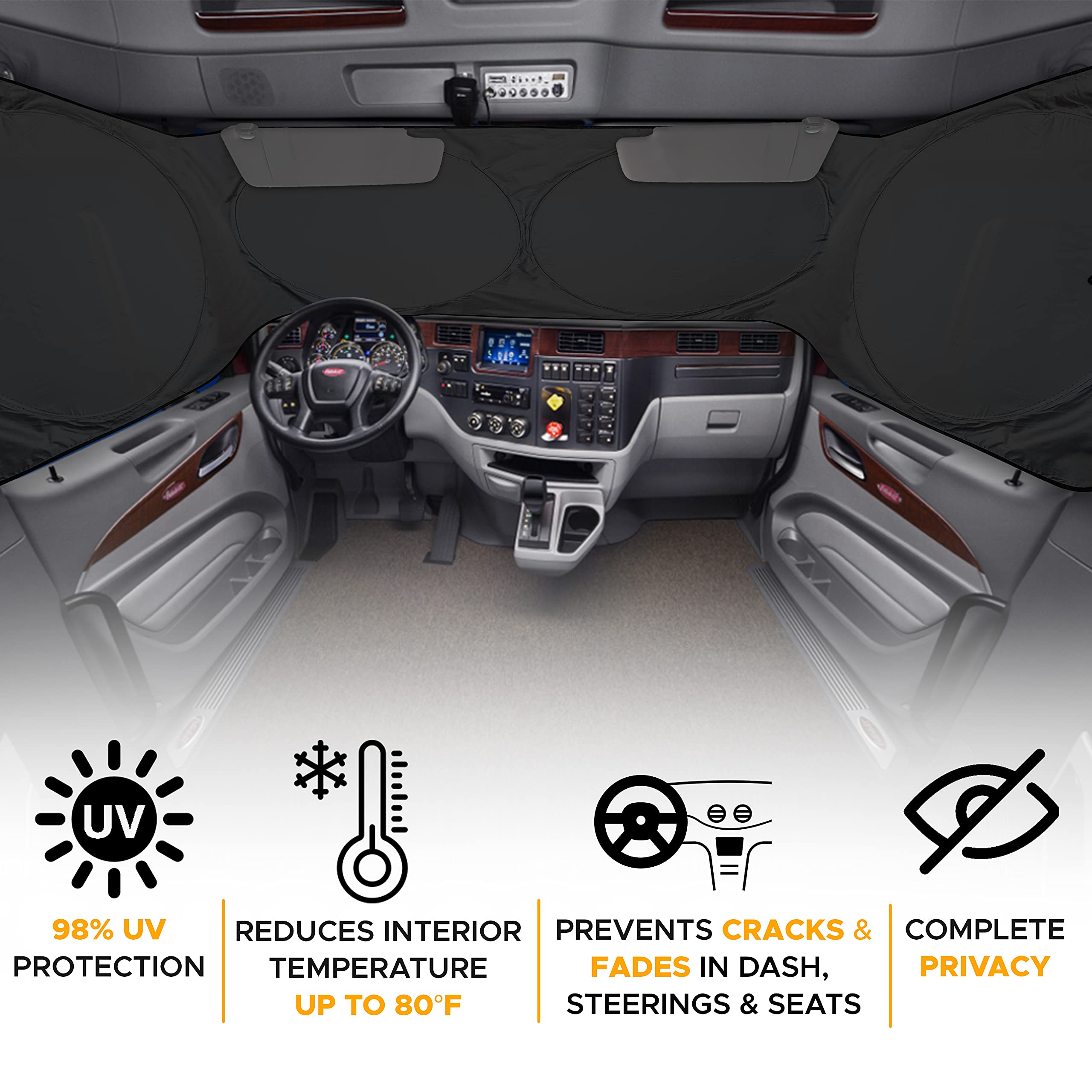 Semi Truck Sunshade Blocks UV Rays and Sun Heat