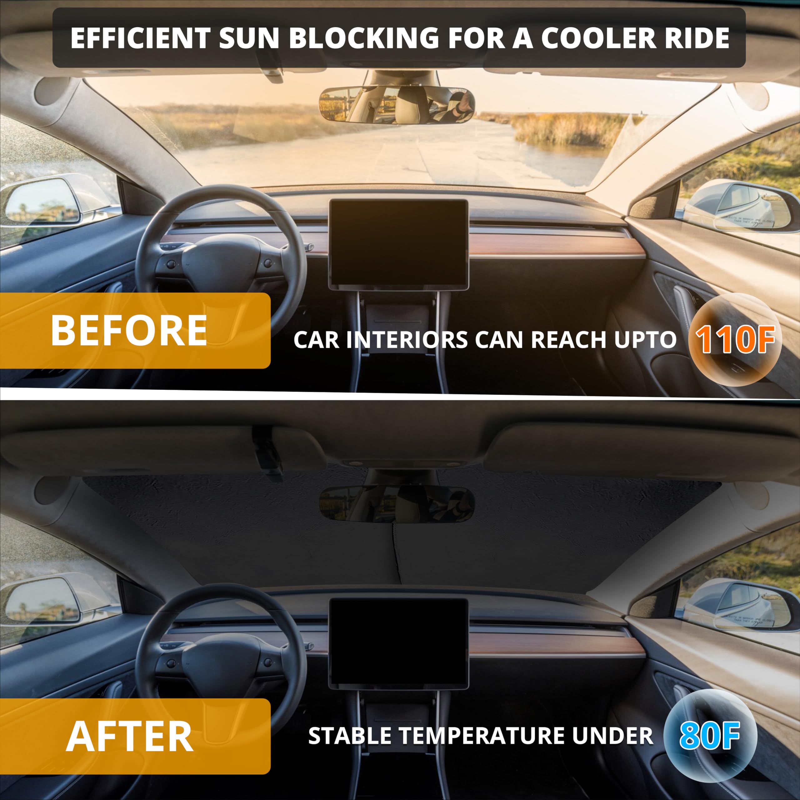 Tesla Windshield Sun Shade – Foldable Car Sunshade for Front Window