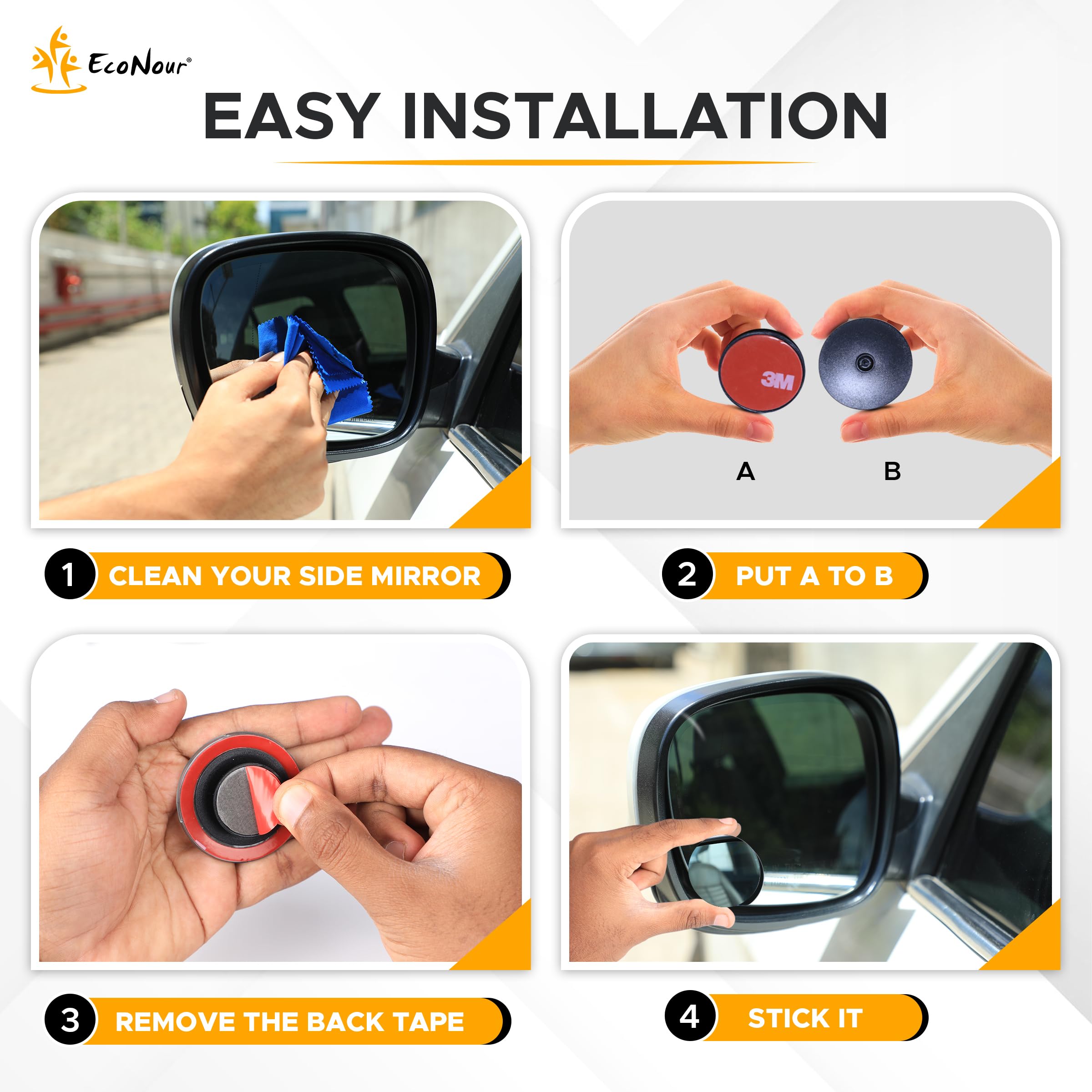 Blind spot mirror for car 2 pack EcoNour adjustable side mirror accessory