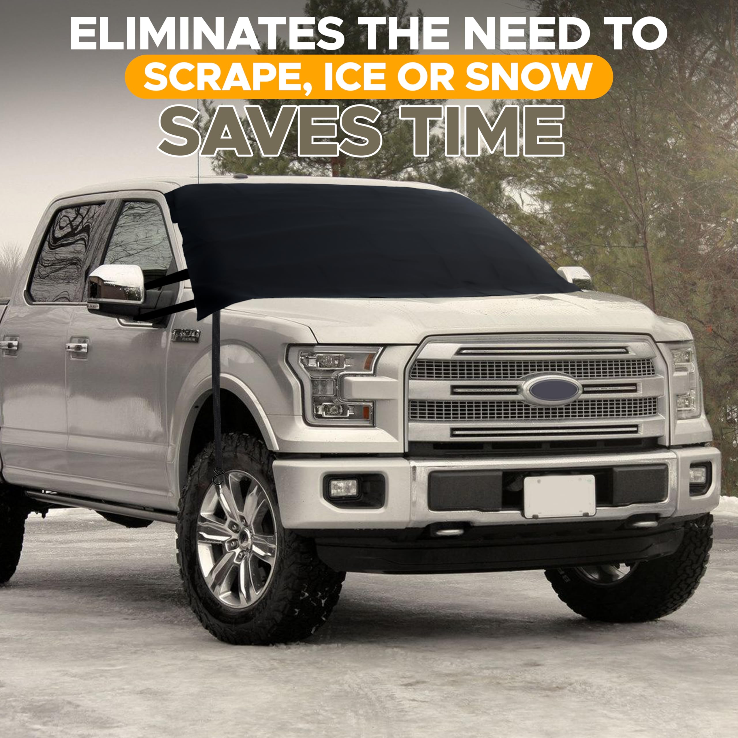 EcoNour Windshield Snow Cover for Ford F150, durable 600D Oxford, protects truck windshield from ice, snow, and frost.