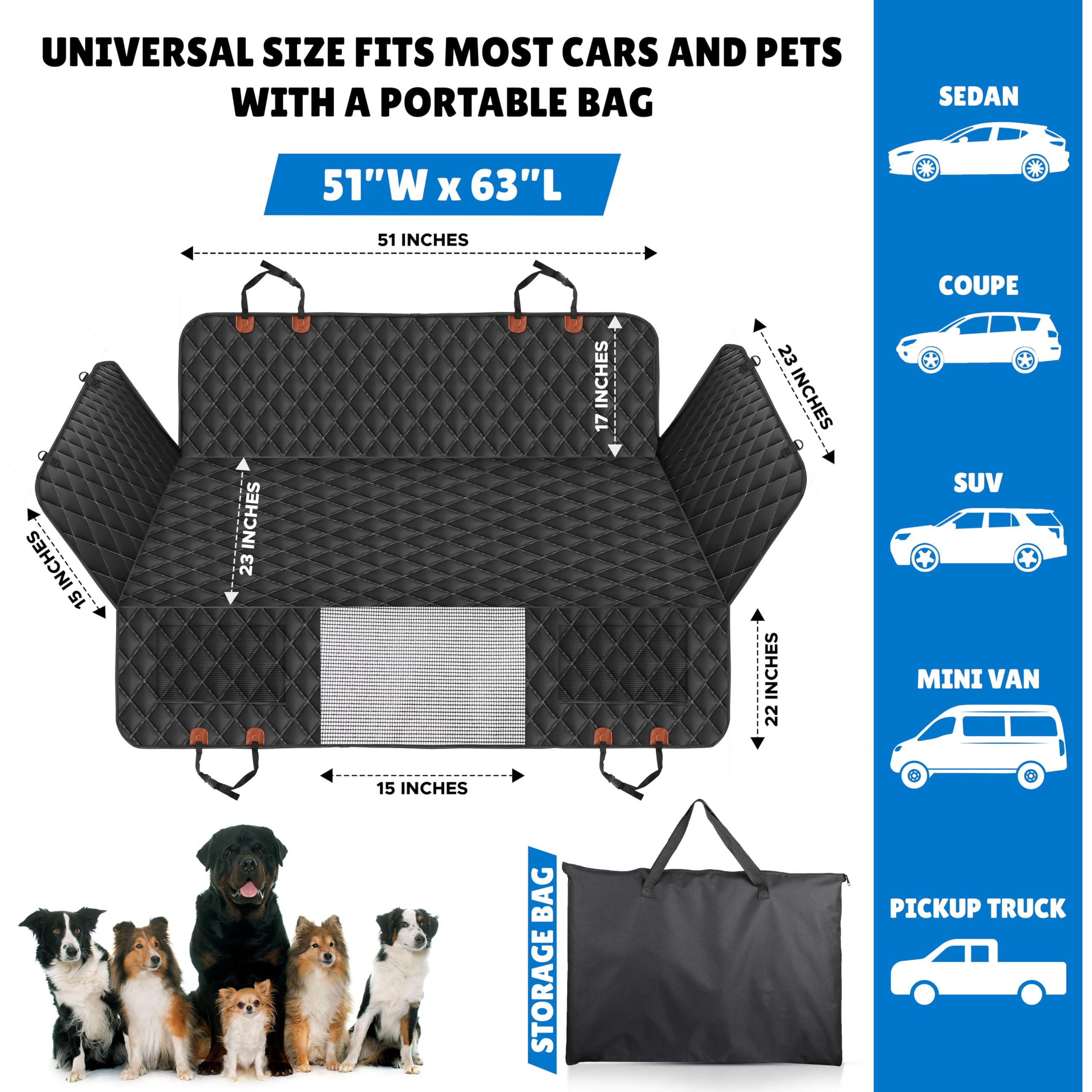 EcoNour Dog Car Seat Cover for Back Seat, pet-friendly waterproof hammock with side door protection for cars, SUVs, and trucks.