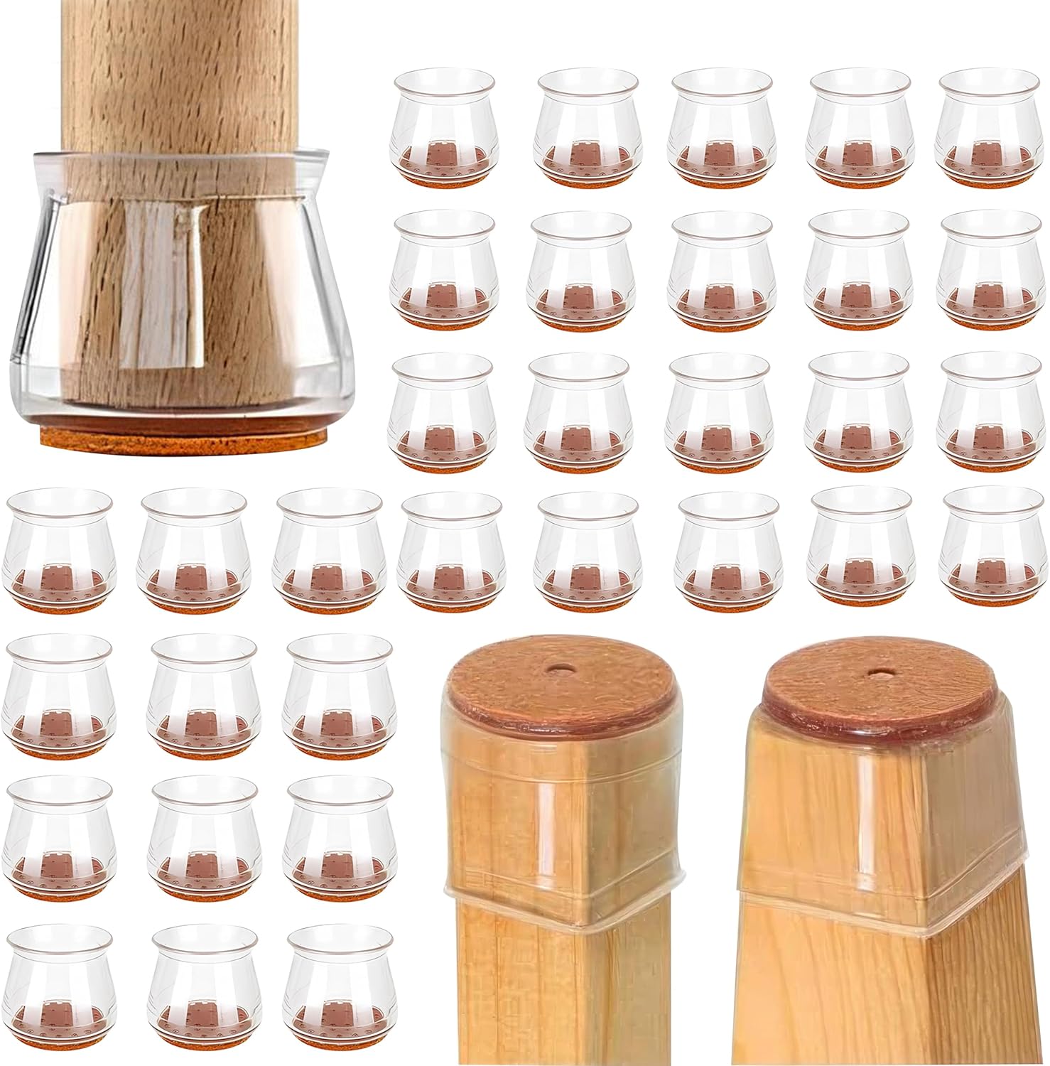 EcoNour 32 Pcs Chair Leg Floor Protectors for Hardwood Floors Silicone Covers to Protect Wood Tile Floors Felt Pads Furniture Cup with Felt Pads for Protecting Floors from Scratches(Large)