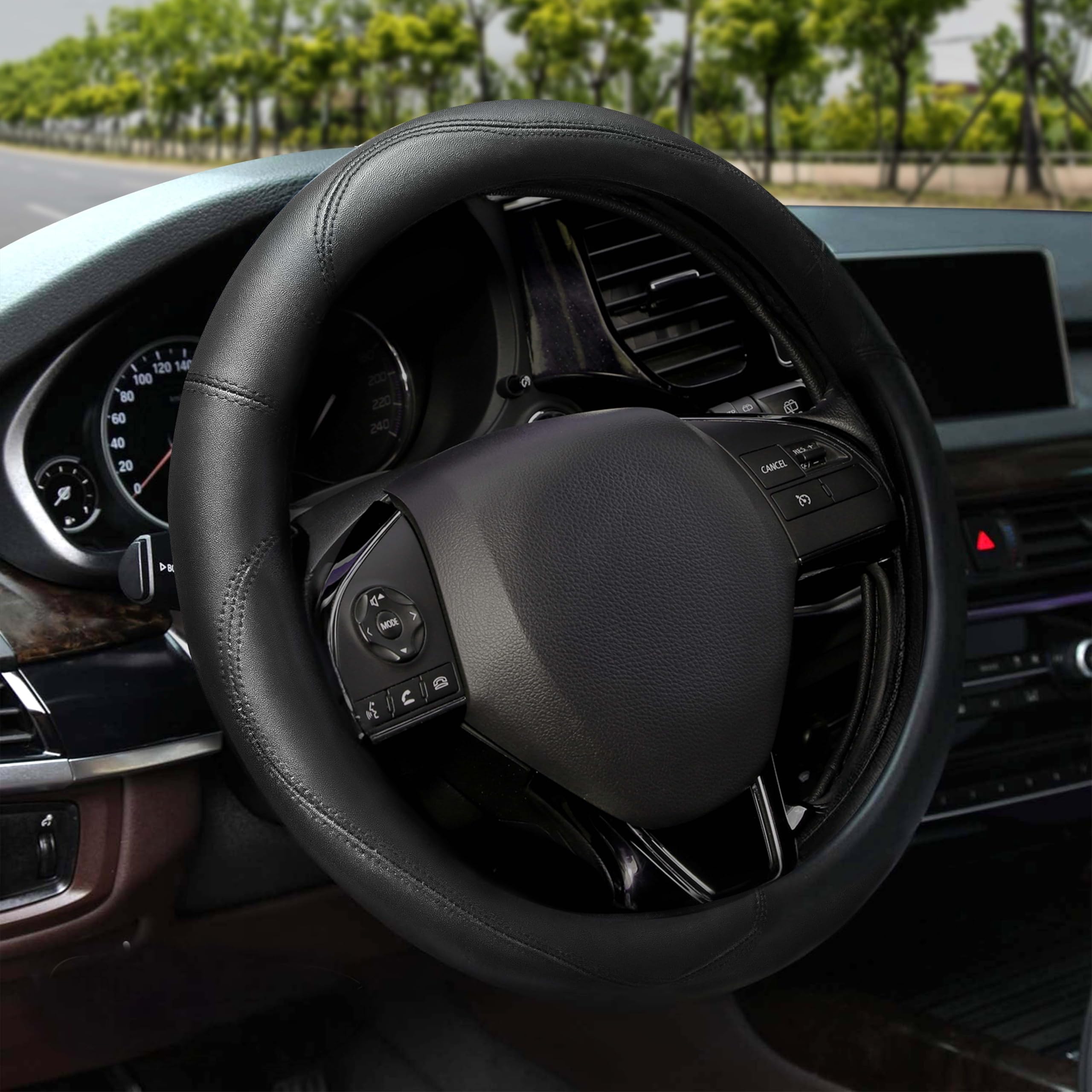 EcoNour Car Steering Wheel Cover black PU leather