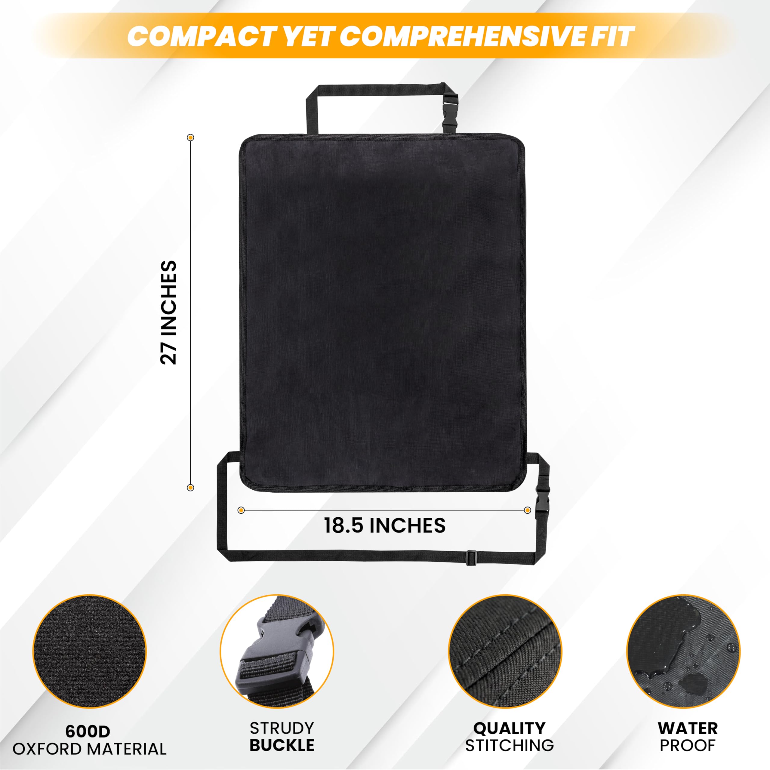 Large Back Seat Protector (2-Pack) – Waterproof kick mats with 2-pocket organizer for kids’ feet.