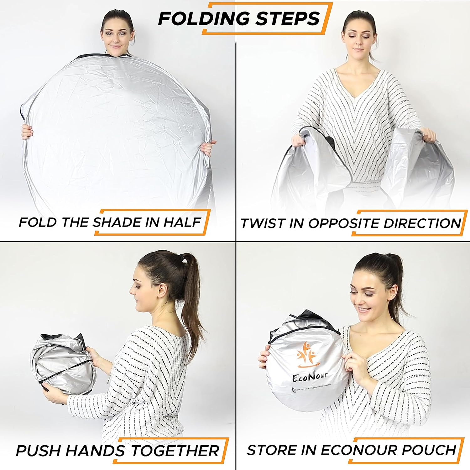 EcoNour Car Windshield Sun Shade with Storage Pouch | Durable 240T Material Car Sun Visor for UV Rays and Sun Heat Protection | Car Interior Accessories for Sun Heat | X-Large (75 inches x 37 inches)