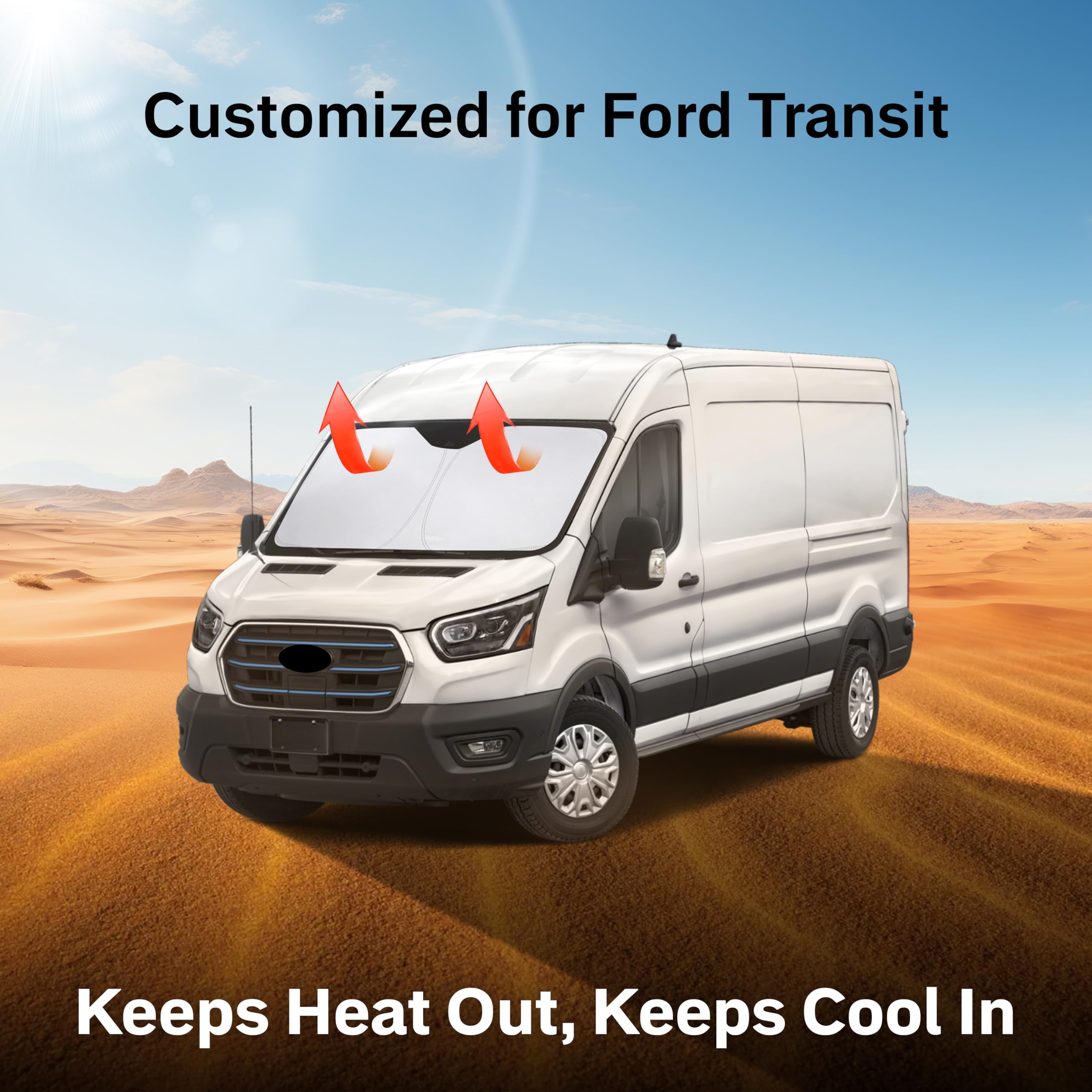 Foldable Ford Transit Windshield Sunshade (2015–2025) for heat protection.