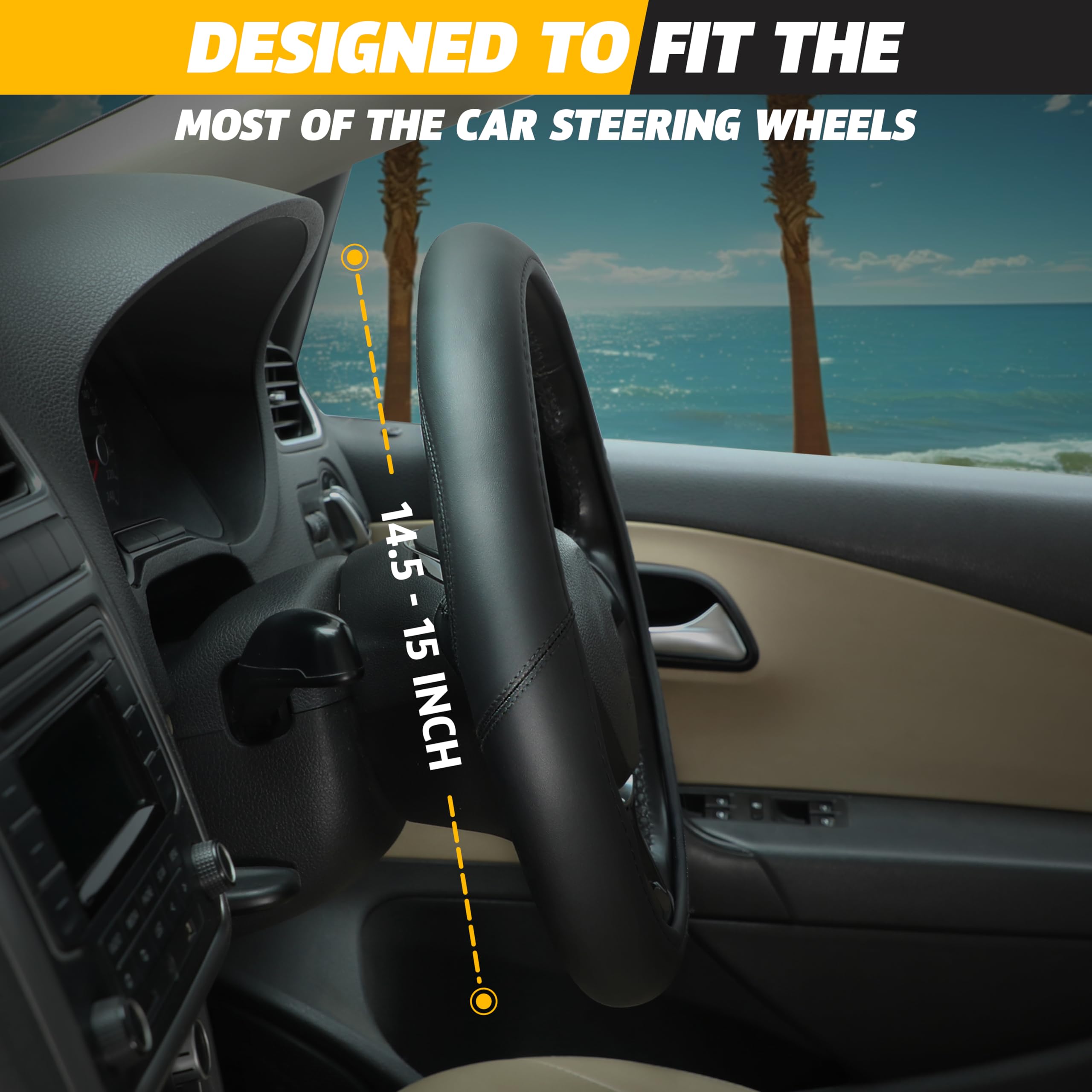Universal Car Steering Wheel Cover fits 14.5 to 15 inch wheels