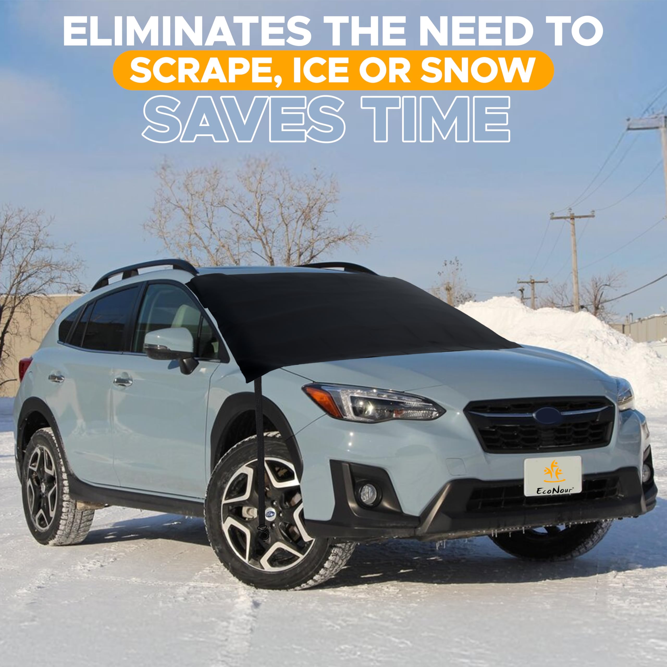 EcoNour winter Car Snow Cover for Subaru Crosstrek, waterproof, anti-slip, heavy-duty 600D Oxford, shields windshield from snow, frost, and ice.