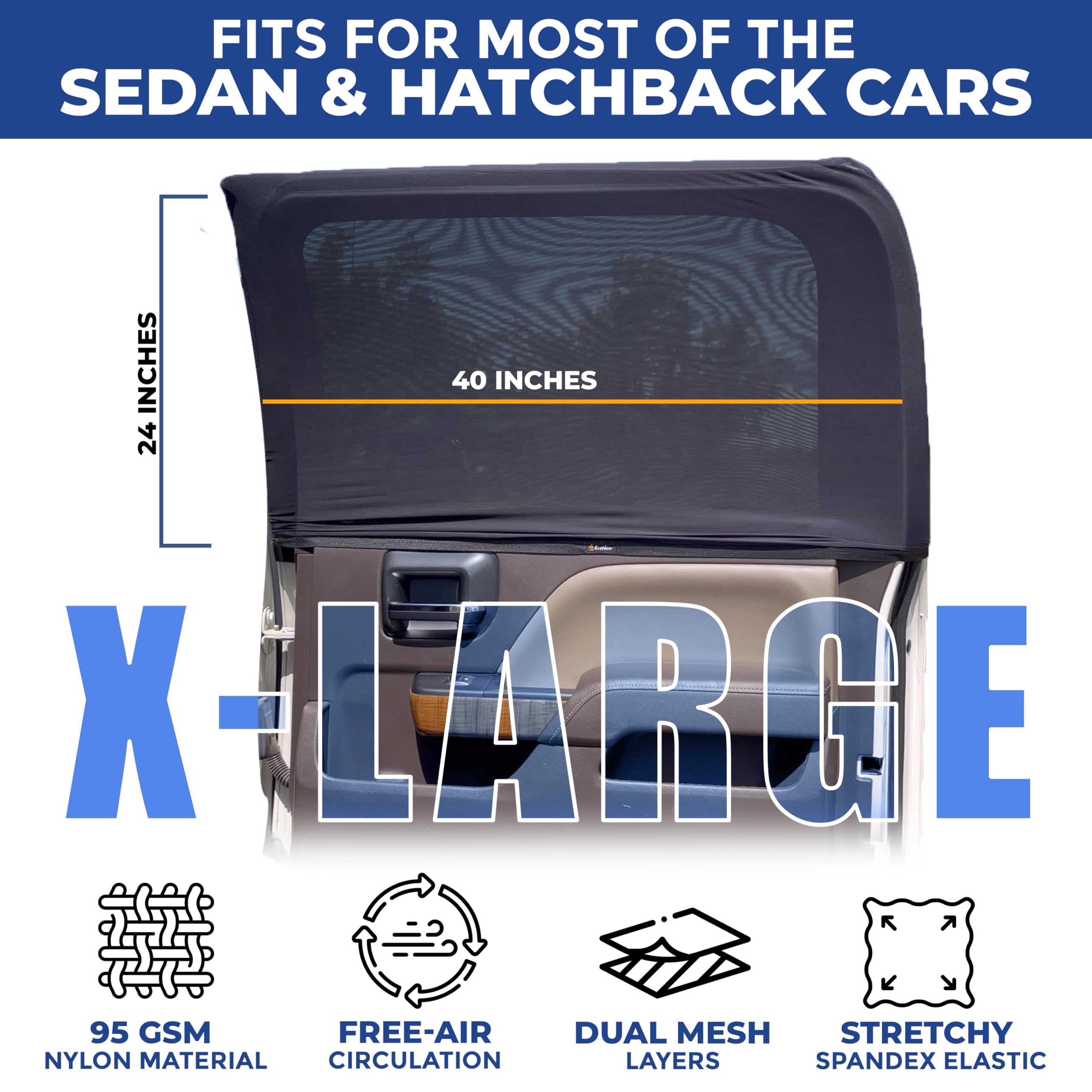 Car Side Window Sun Shade | EcoNour 2-Pack XL Side Window Covers Blocks Sun & Glare