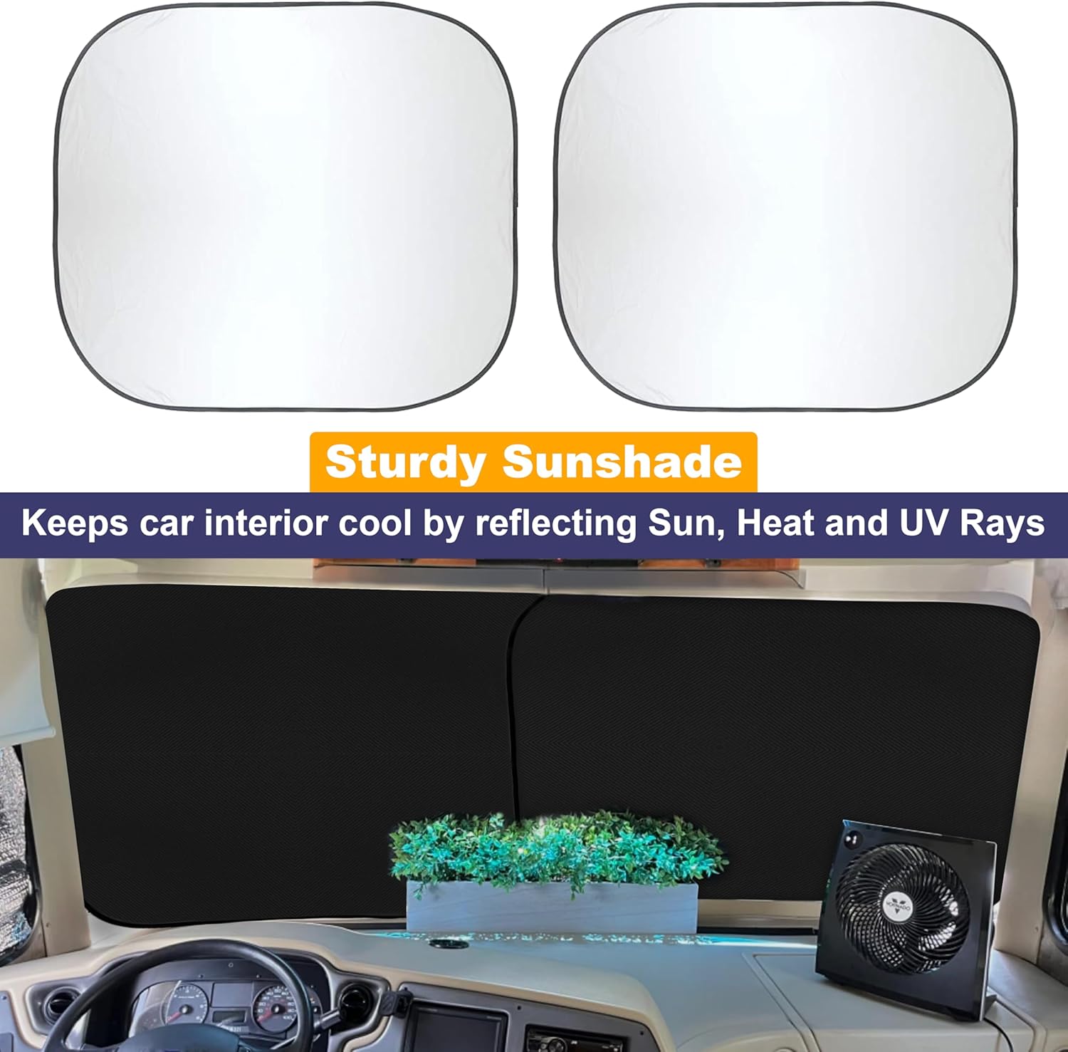 EcoNour Car Windshield Sun Shade (2 Pieces) - 41.5 x 50 inches Car Sun Shade Made of Durable 240T Reflective Polyester Blocks Heat and UV Rays - XXL Foldable Windshield Sunshade RV Accessories