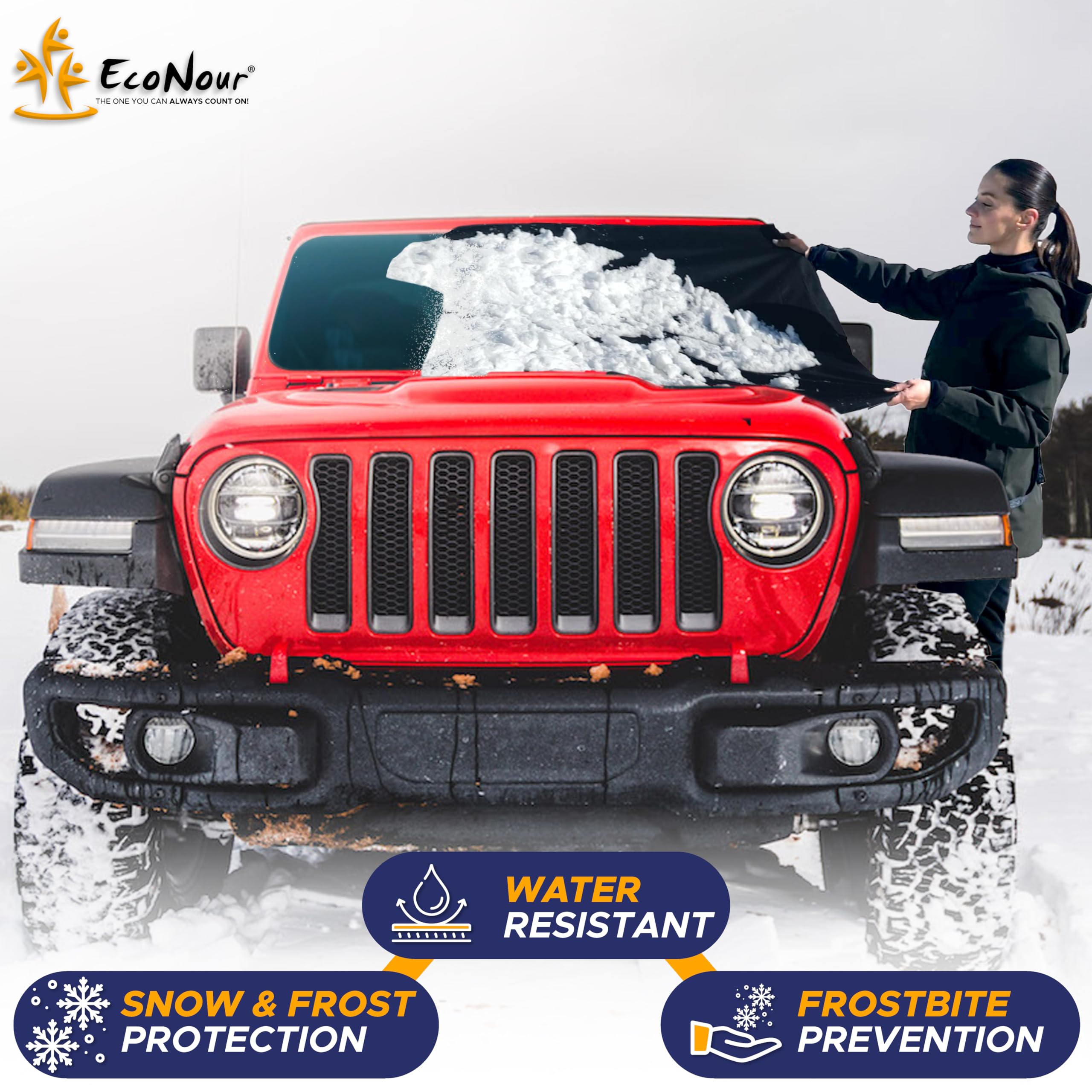 Premium EcoNour Jeep Windshield Snow Cover X-Small – Winter protection for Wrangler and Bronco.