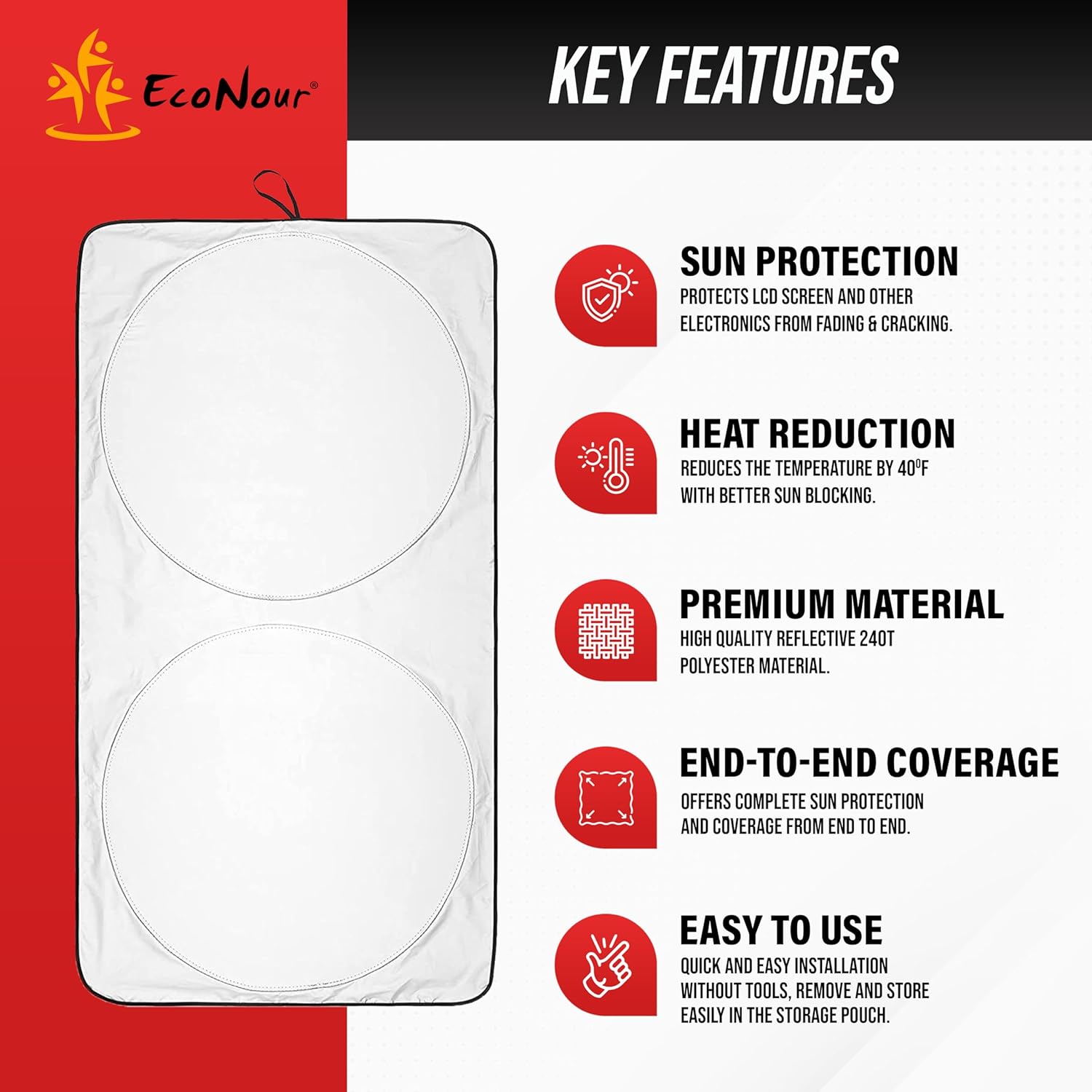 EcoNour Tesla Windshield Sunshade for Model 3/Y | 240T Polyester Shield for Tesla Model 3 Sunshade | Superior UV & Heat Protection Tesla Model Y Sunshade | Car Interior Tesla Accessories for Summer