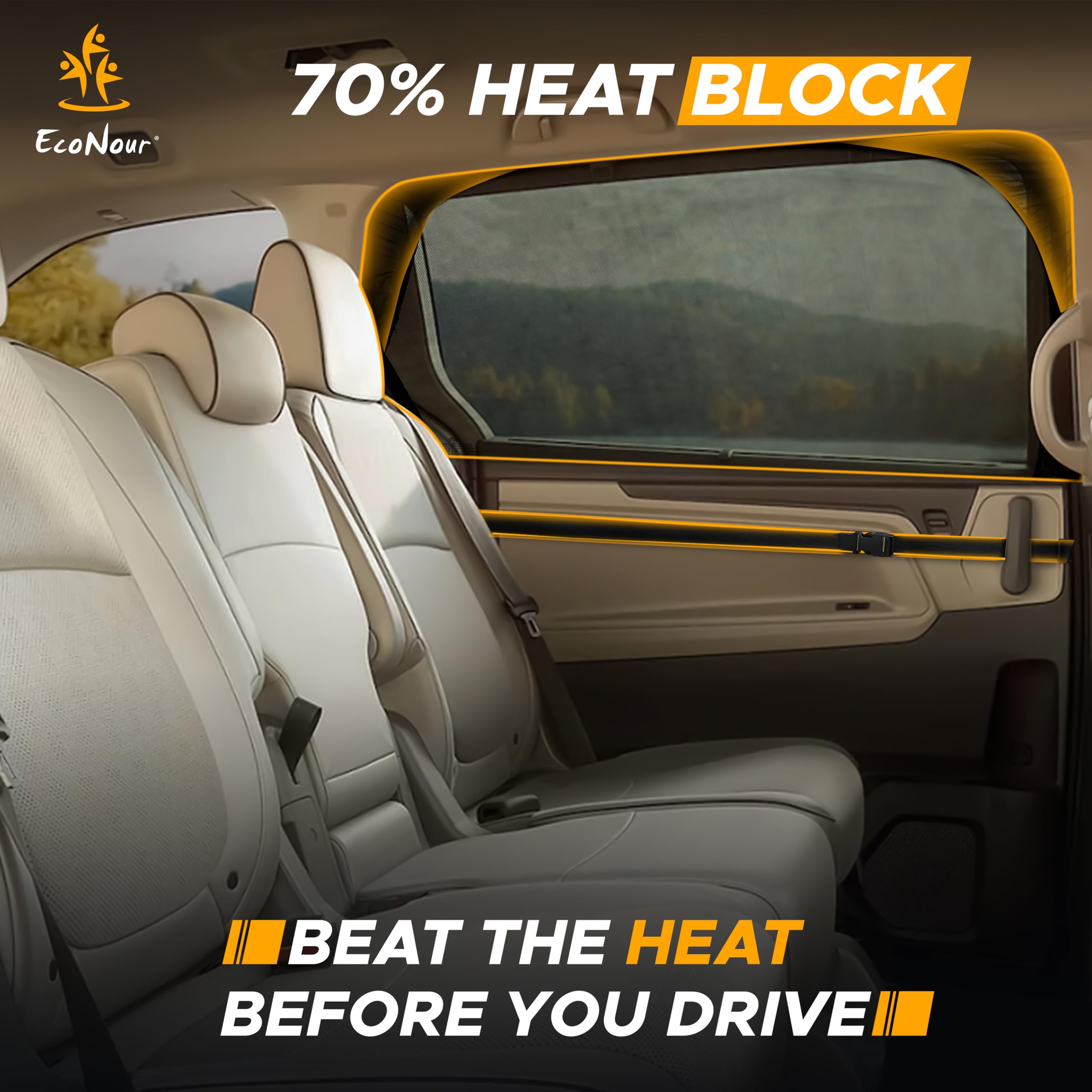 Car Window Sun Shades for MPV & Minivan Sliding Door | EcoNour Foldable Mesh Side Shades