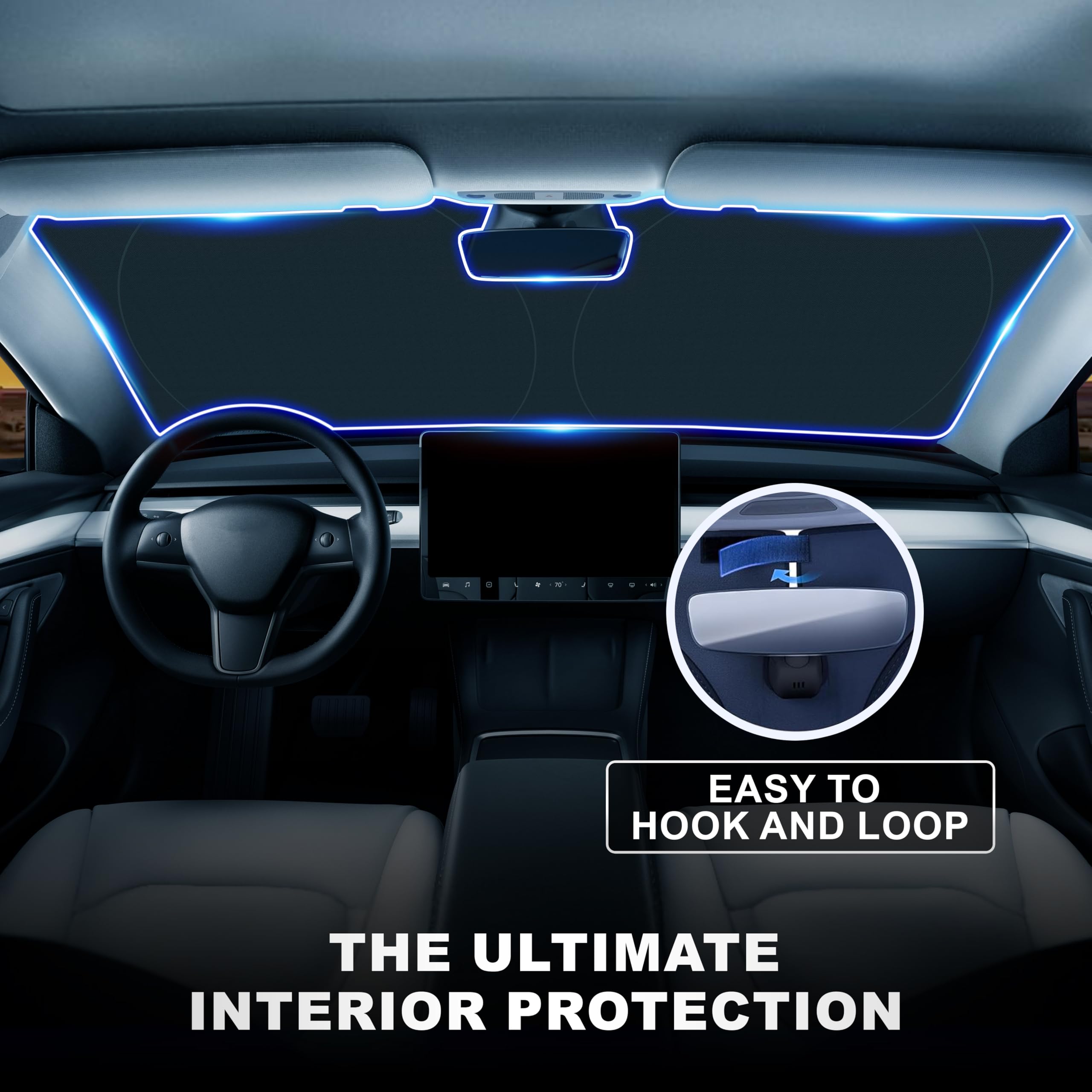 Tesla Windshield Sun Shade – 240T Reflective Material Blocks Sun & Heat