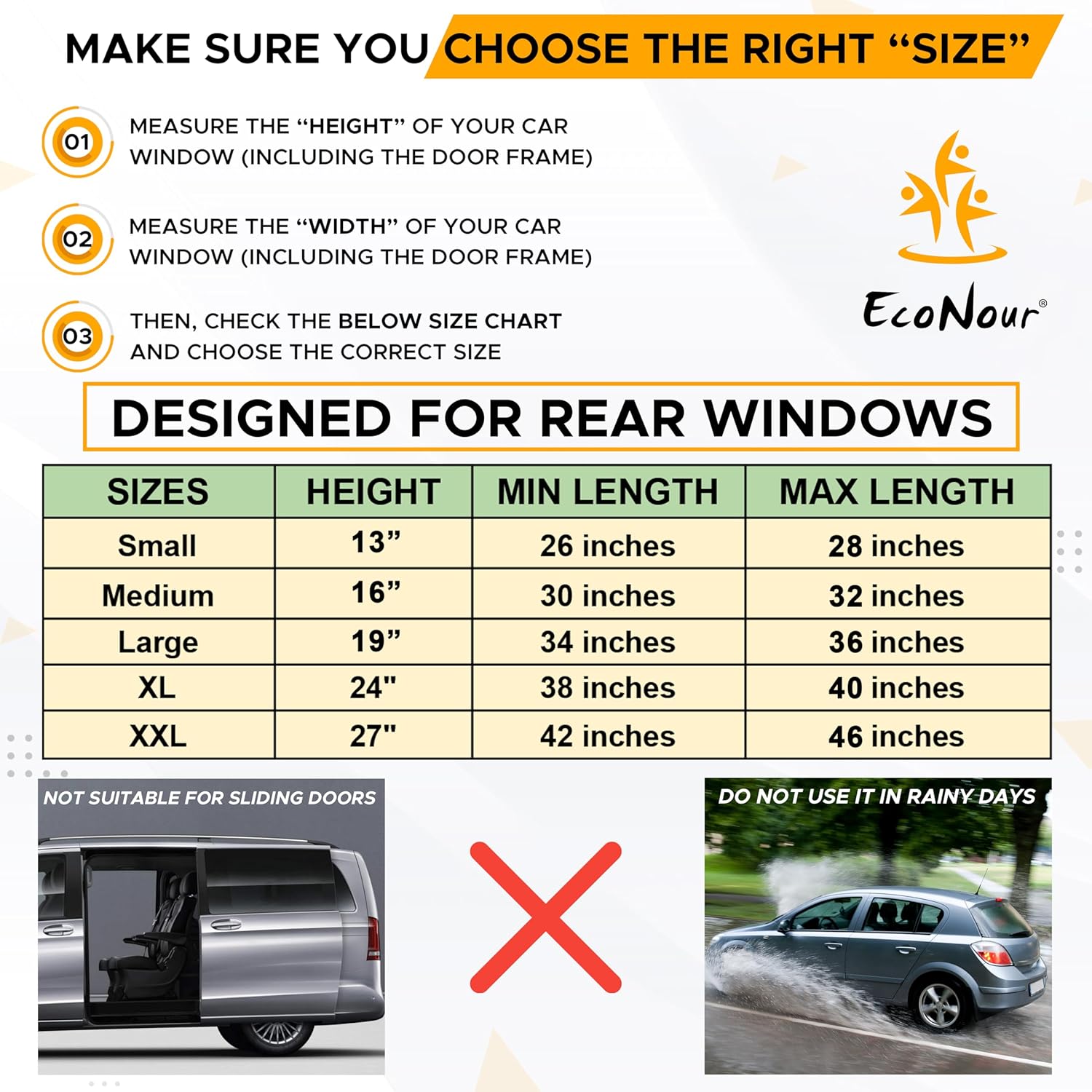 EcoNour Back Window Sun Shade for Car (2 Pack) | Total Protection from Sun Heat and UV Window Mesh Screen for Cars | Complete Shades for Car Windows Kids Protect from Harmful Sun Rays | Small 32