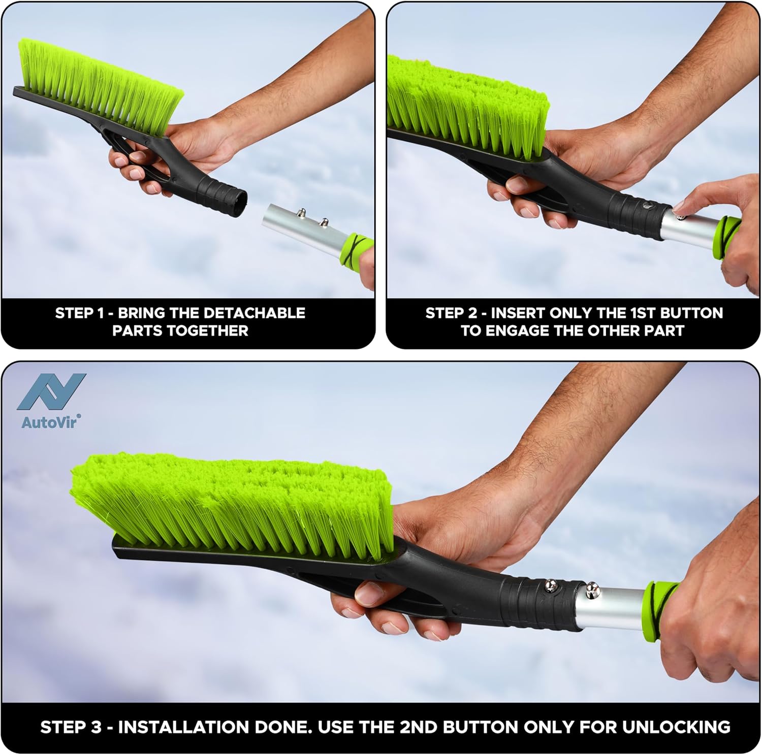 Step-by-step guide for using the Snow Brush & Ice Scraper, including installation instructions and detachable parts.EcoNour Snow Brush & Ice Scraper for Car Windshield 27