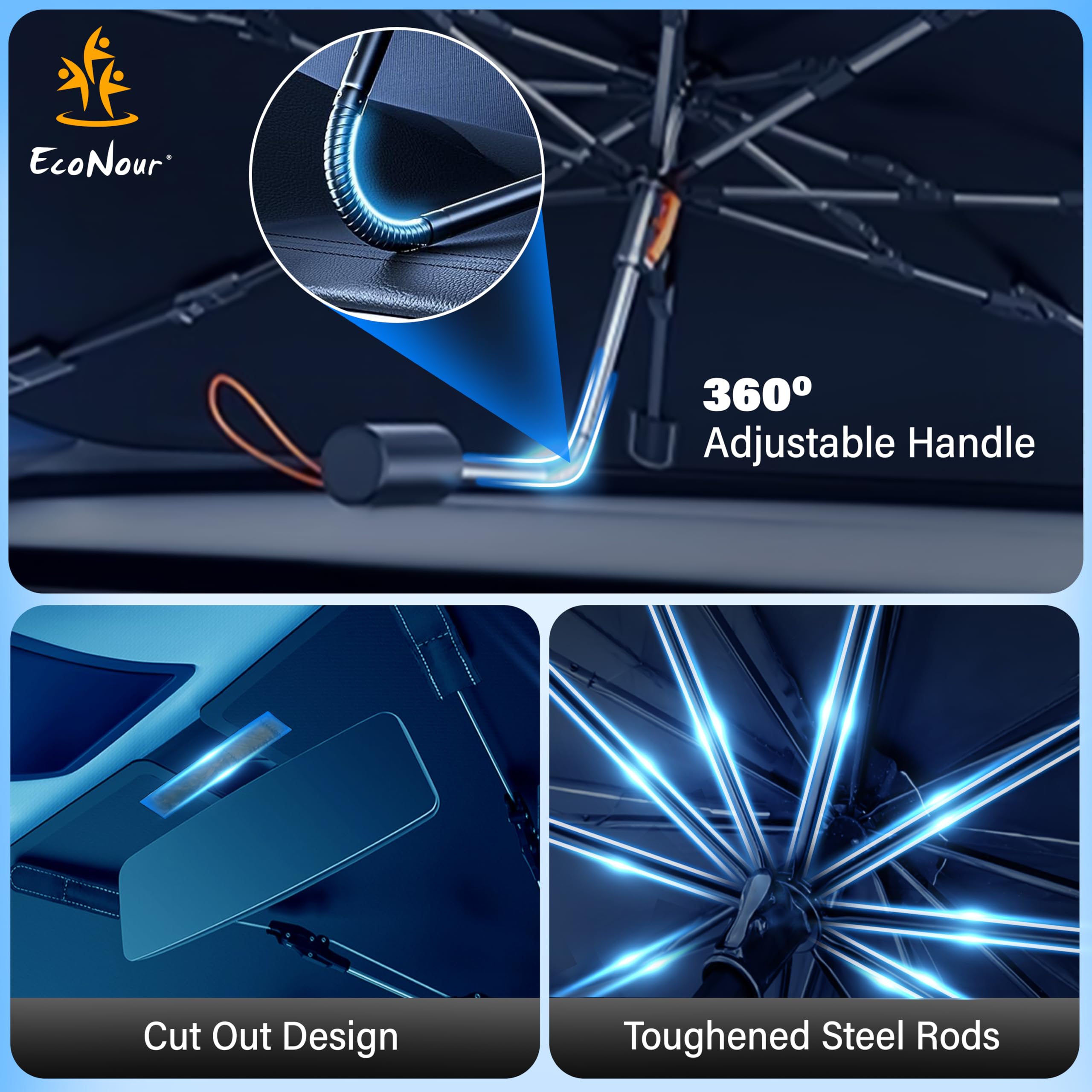 Car Windshield Sunshade Umbrella, EcoNour front windshield sun visor for heat protection.