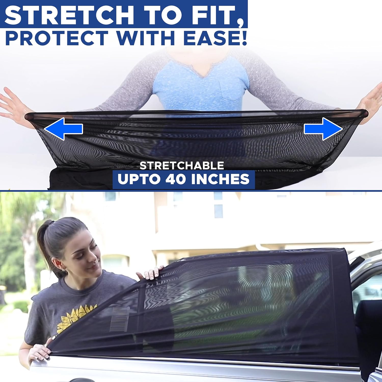 EcoNour Car Window Shade | 100% Protection from Bugs, UV and Car Mosquito Net for Camping | Breathable Mesh Baby Car Window Covers for Privacy Blackout | Pack of 2 (Medium 36