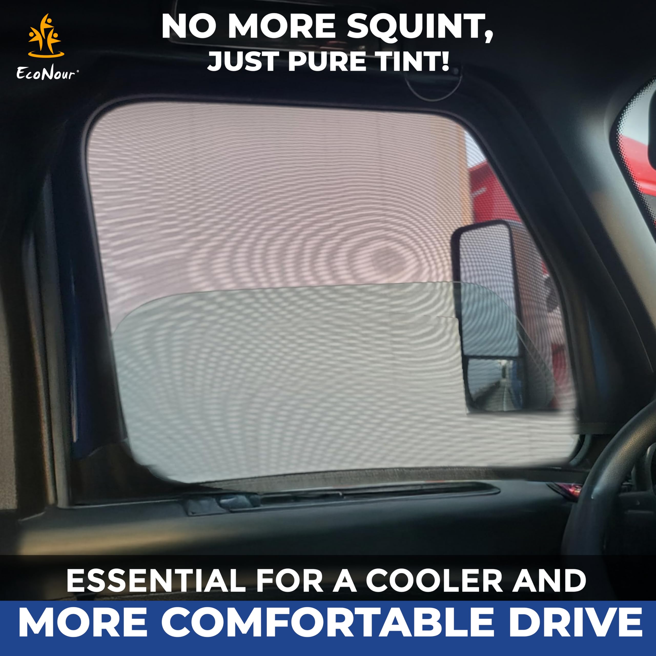 Truck Side Window Shade | EcoNour Stretchable Mesh Sunshade for Kenworth & Peterbilt