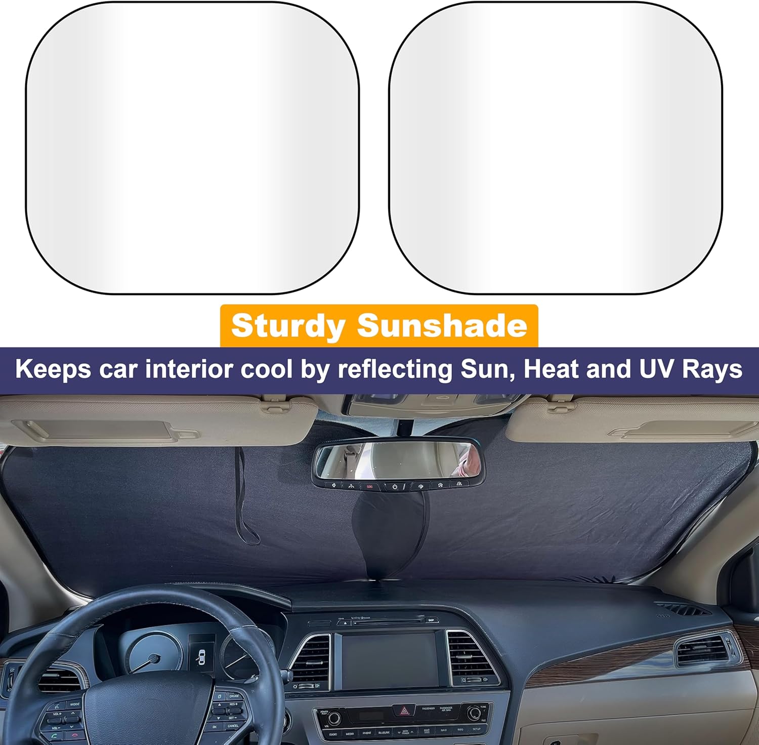 EcoNour 2-Piece Car Windshield Sun Shade | Durable 240T Polyester Sun Shield for Front Window Blocks UV Rays | Foldable Automotive Interior Accessories for Sun Protection | Small (23.5 x 29 inches)