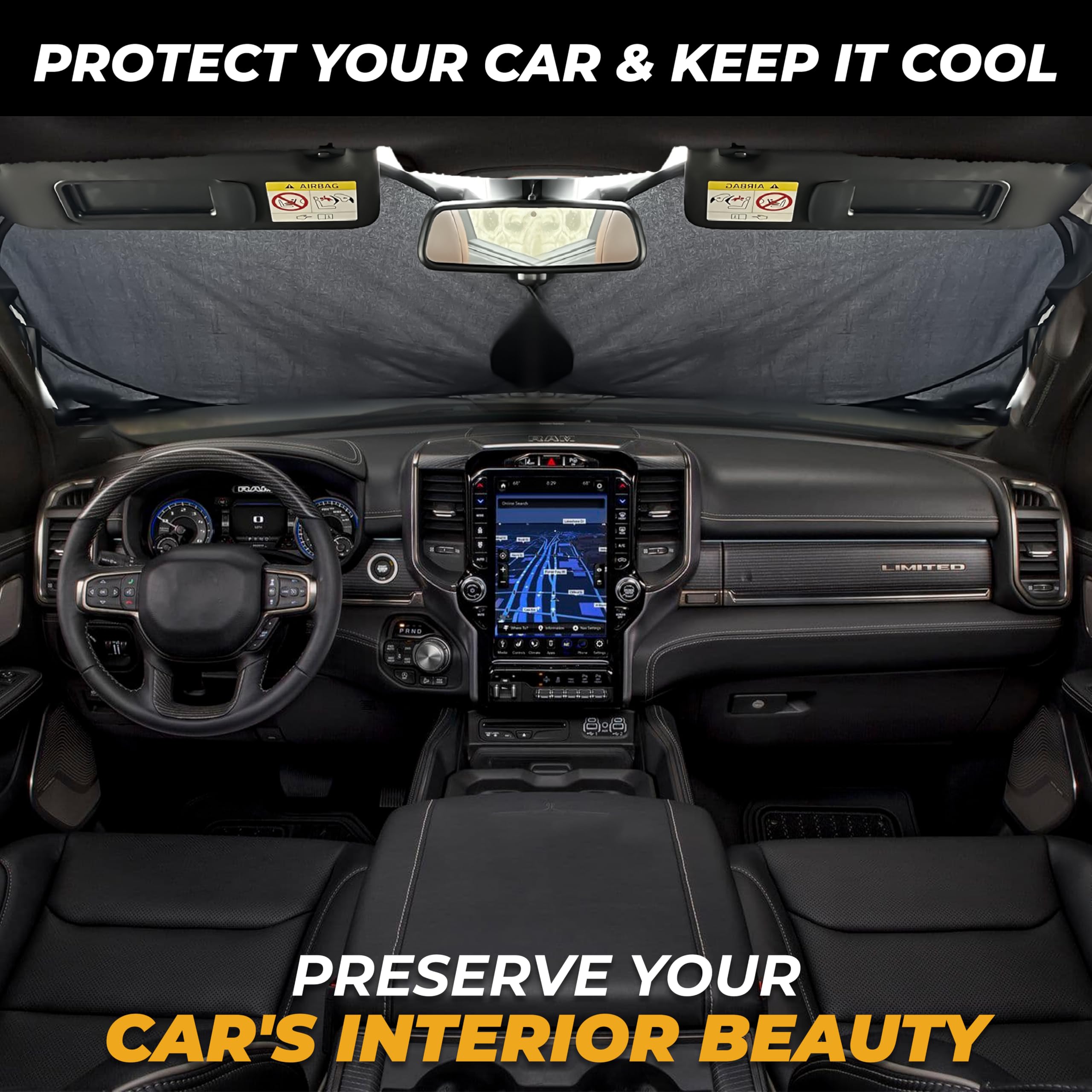 Truck Windshield Sun Shade by EcoNour | Extra Large Sun Visor for UV Protection & Interior Cooling