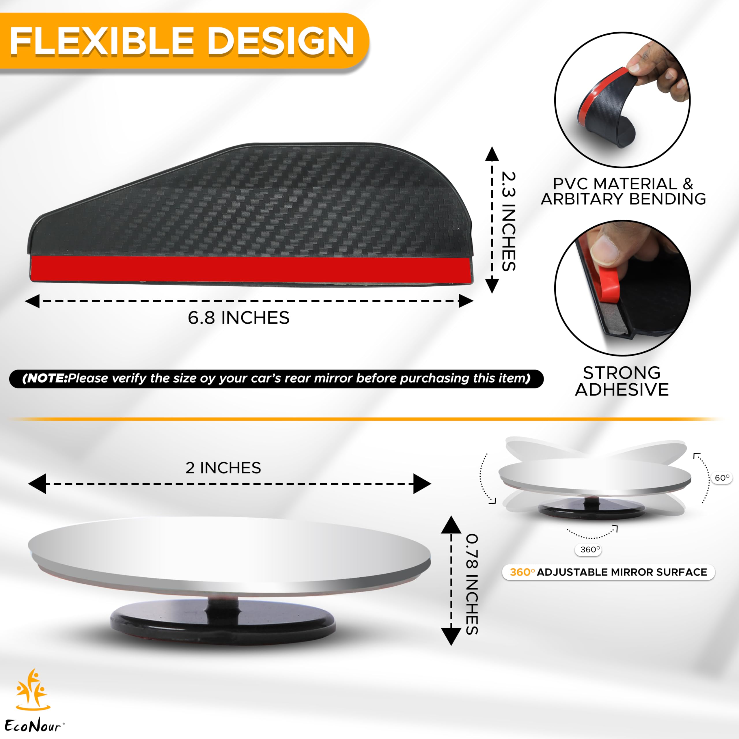 Car blind spot mirrors 2 pack EcoNour universal fit for trucks and cars