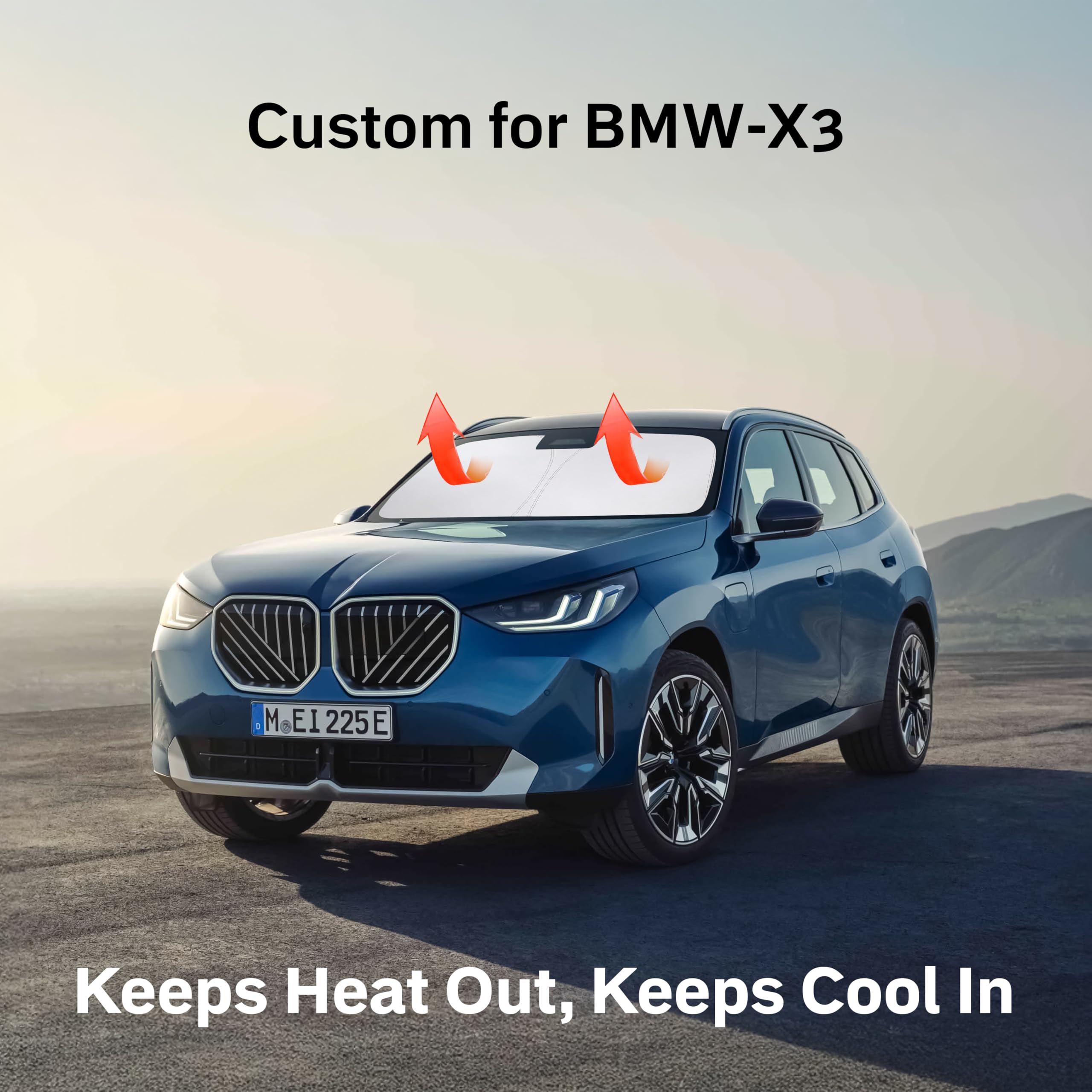 D-Lumina Windshield Sun Shade For 2018-2024 2025 BMW X3, Foldable Window Sunshade Block UV Rays Front Sun Visor Protector Interior