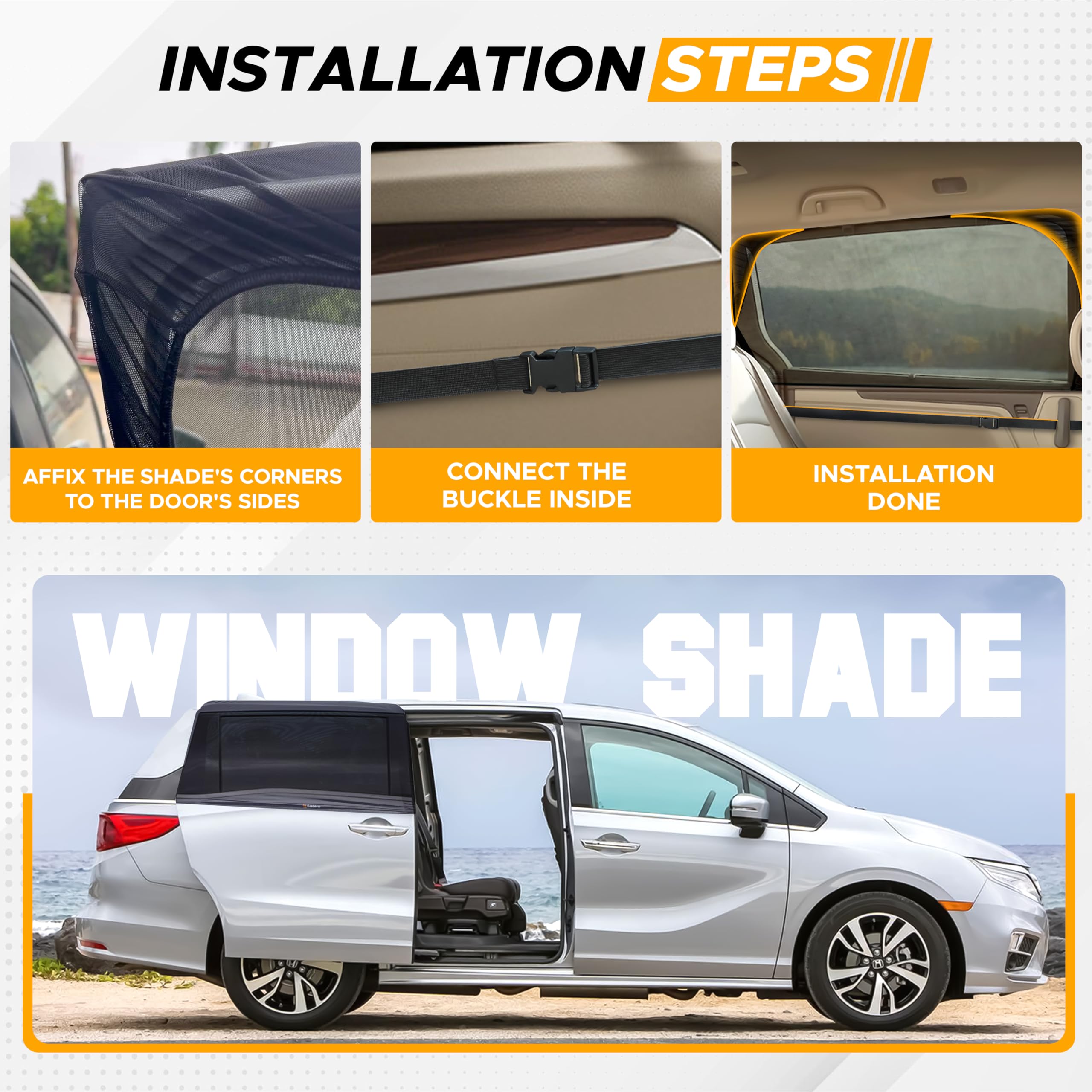 Car Window Sun Shades for MPV & Minivan Sliding Door | EcoNour 2 Pack Car Accessories