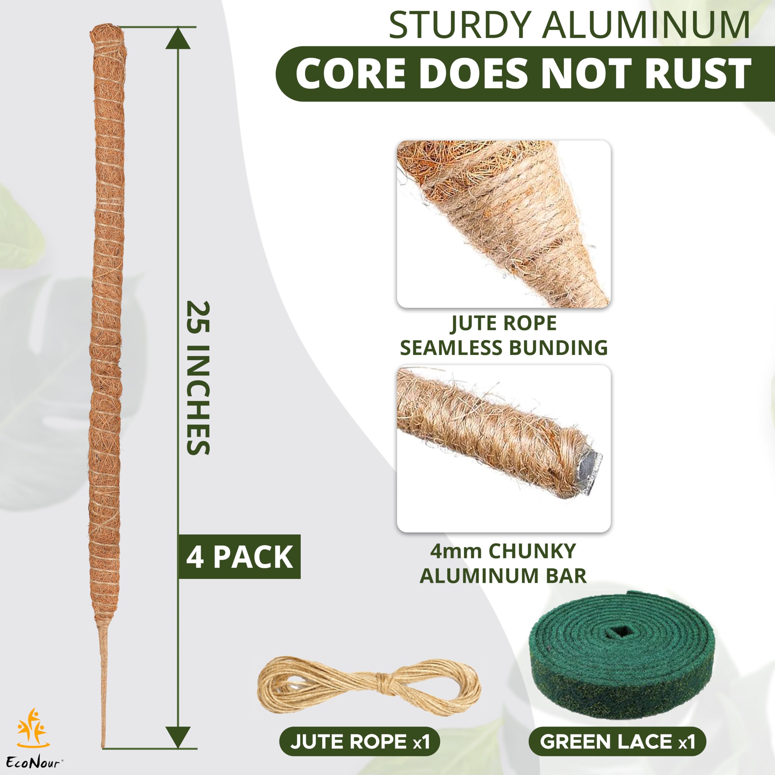 Moss pole Monstera plant support 28 inch EcoNour indoor climbing plant poles