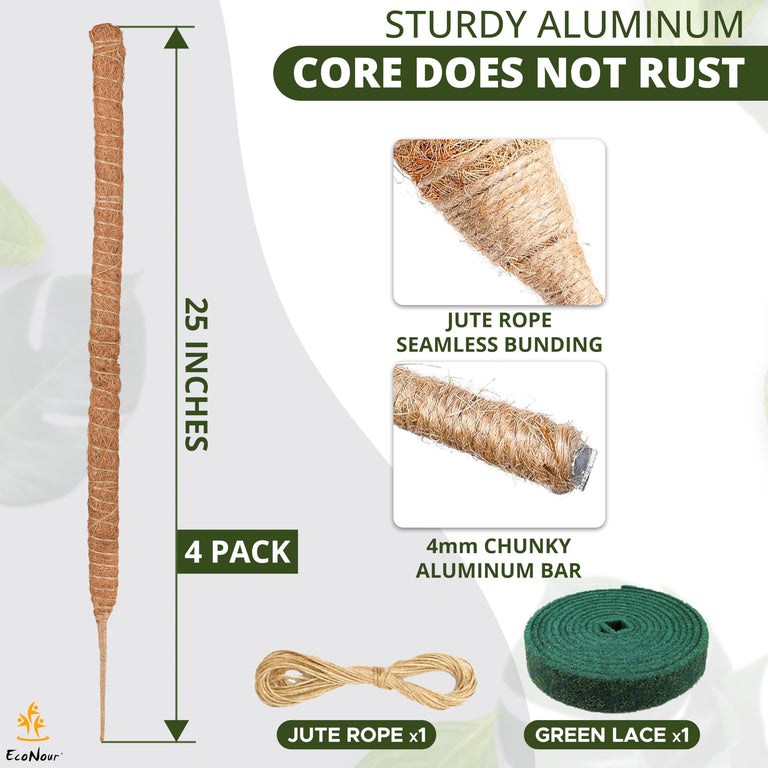 Moss pole Monstera plant support 28 inch EcoNour indoor climbing plant poles