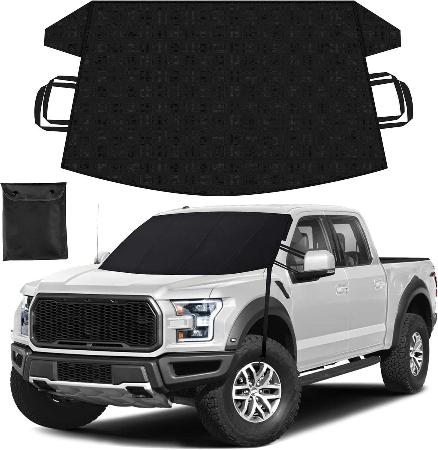 EcoNour Windshield Snow Cover with S-Hooks | Heavy-Duty 600D Oxford Fabric | Waterproof Winter Car Windshield Cover for Pickup Trucks, SUVs & Vans | All-Weather Protection | XL (74
