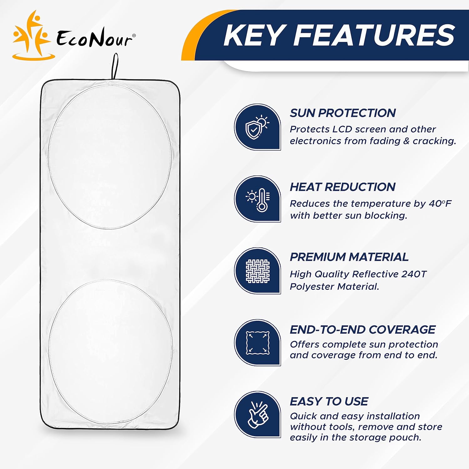 EcoNour Jeep Windshield Sunshade | Sun Visor to Protect UV Rays and Heat Glare | Jeep Accessories Cover | Fits for Wrangler, Gladiator, and Rubicon Models | Jeep Sunshade - X-Small 60 x 21 inches