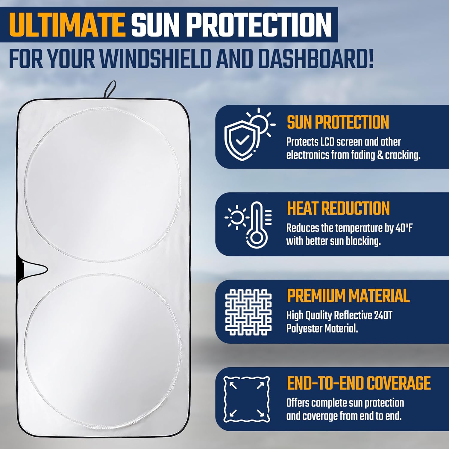 EcoNour Car Windshield Sun Shade with Mirror Cut-Out | Durable 240T Material Car Sun Visor for UV Rays and Sun Heat Protection | Car Interior Accessories for Cooler Interior | Small (59