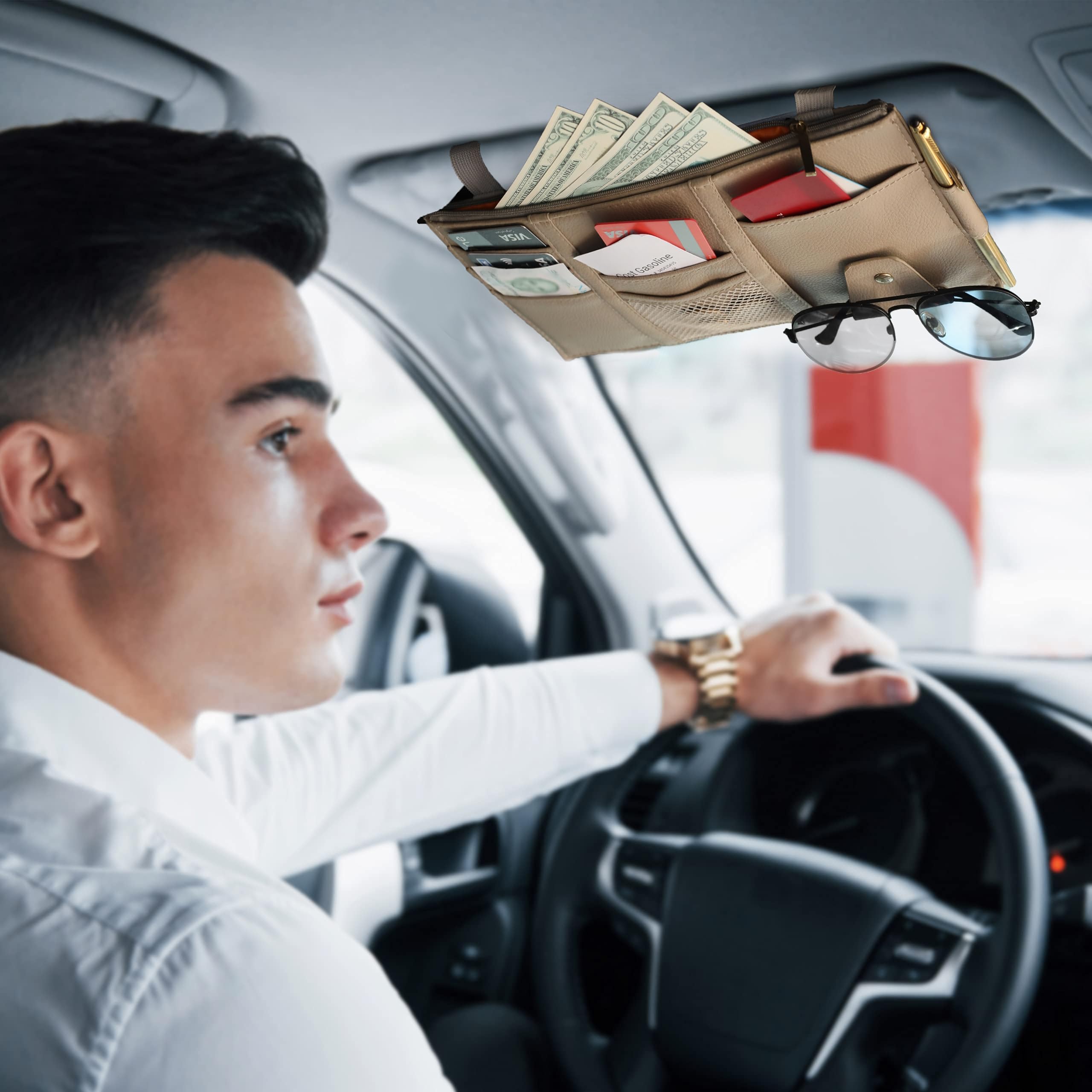 EcoNour Car Sun Visor Organizer Small fits car and truck interiors