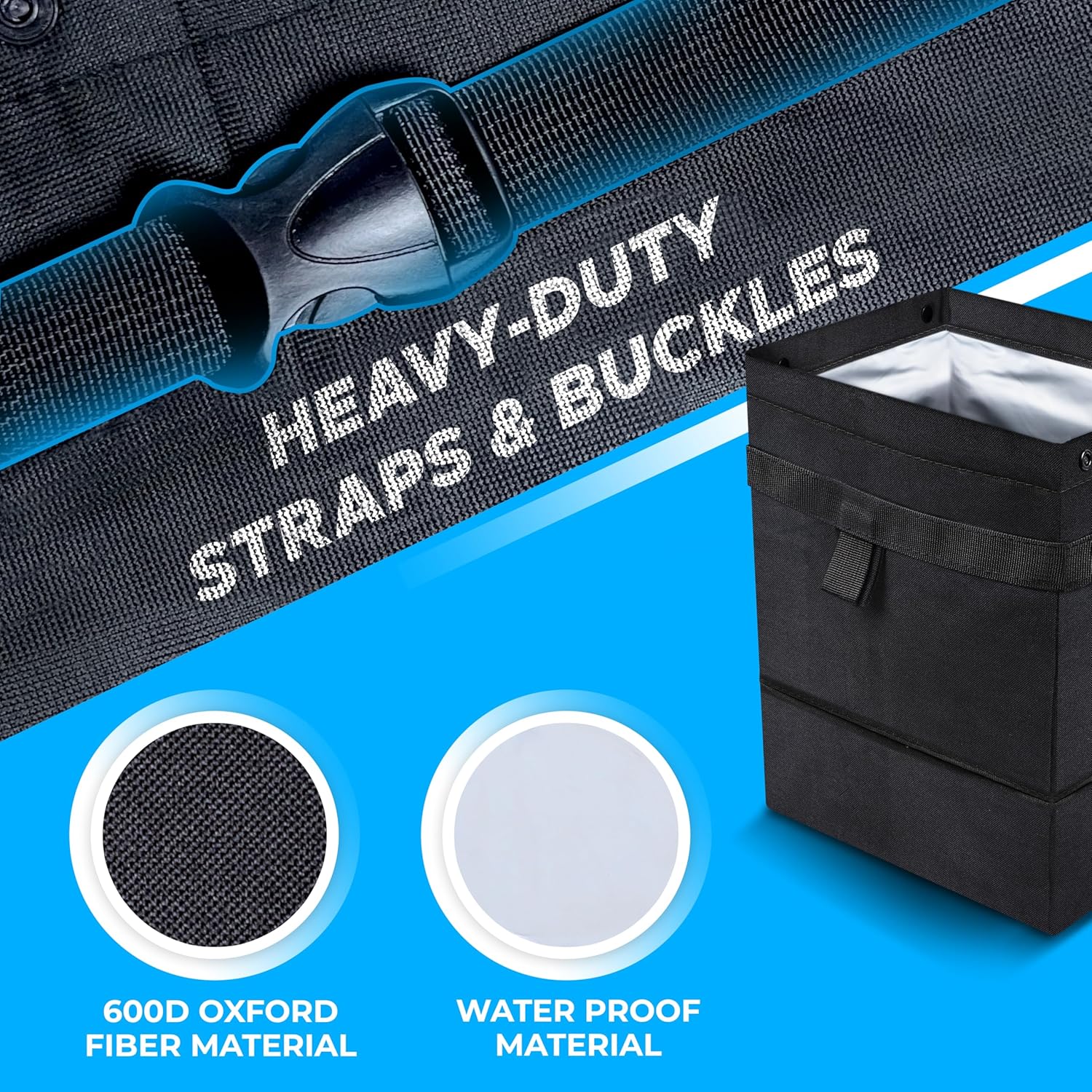 EcoNour Car Trash Can (Large) | Car Trash Bag Hanging with Elastic Opening & Easy Mount | Car Garbage Can with Waterproof Oxford Material | Cute Car Accessories for Camping, Traveling & Outdoor