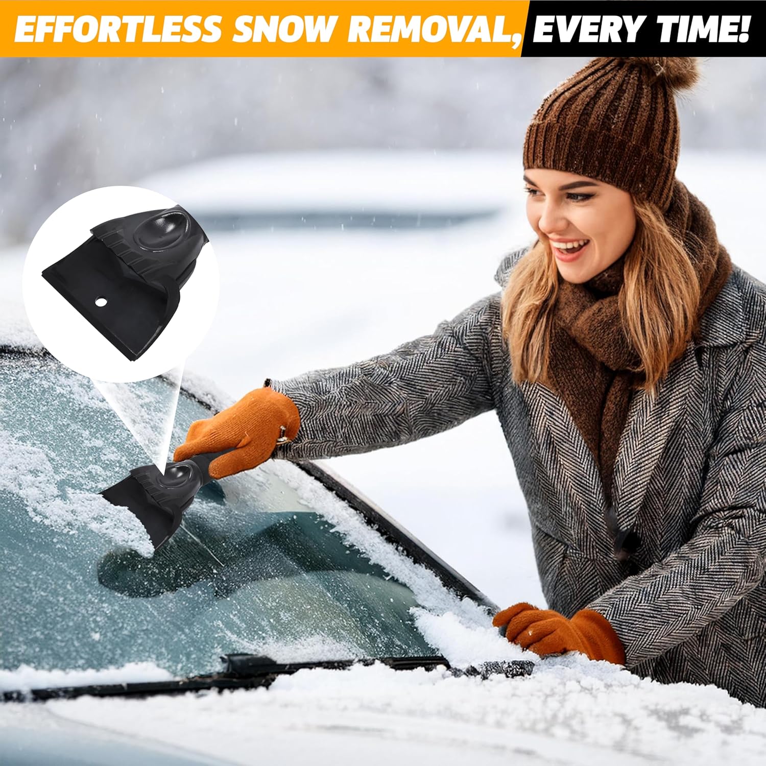 Compact Ice Scraper for Car Windshield by EcoNour, strong blade for snow and frost.