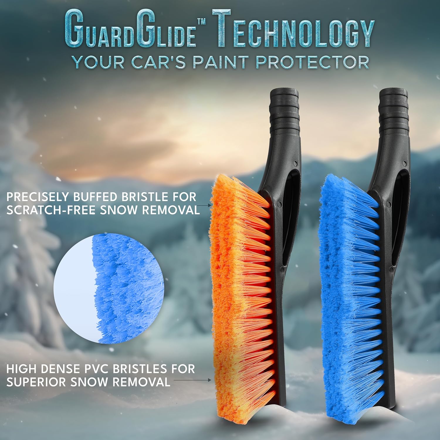 EcoNour 27" Car Snow Brush & Ice Scraper for Car Windshield (2 Pack) | Scratch Free Bristle Head Snow Brush & Tough Window Snow Scraper with Aluminium Body | Snow Removal Winter Car Accessories