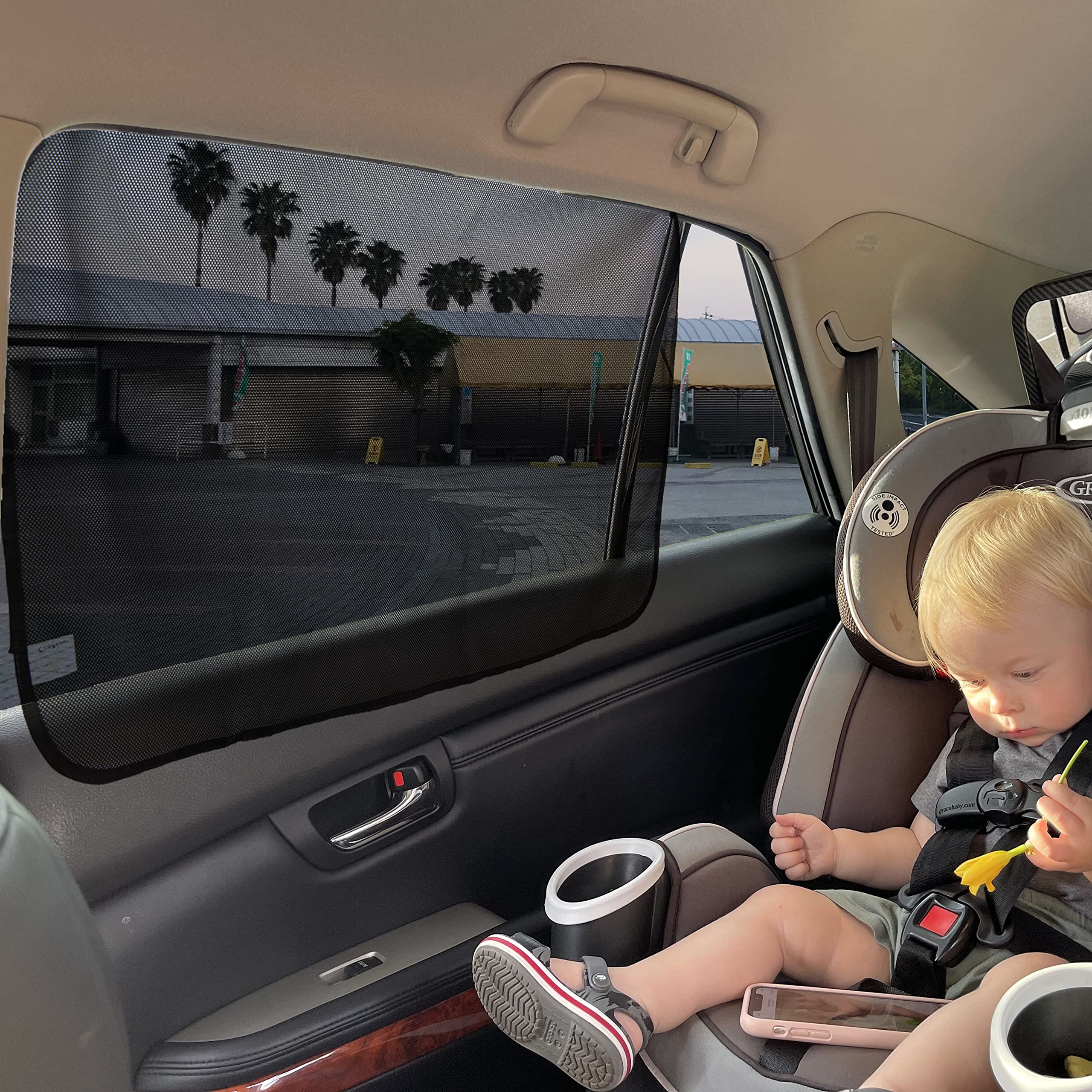 EcoNour Magnetic Side Window Sunshade 2 Pack for baby car UV protection.