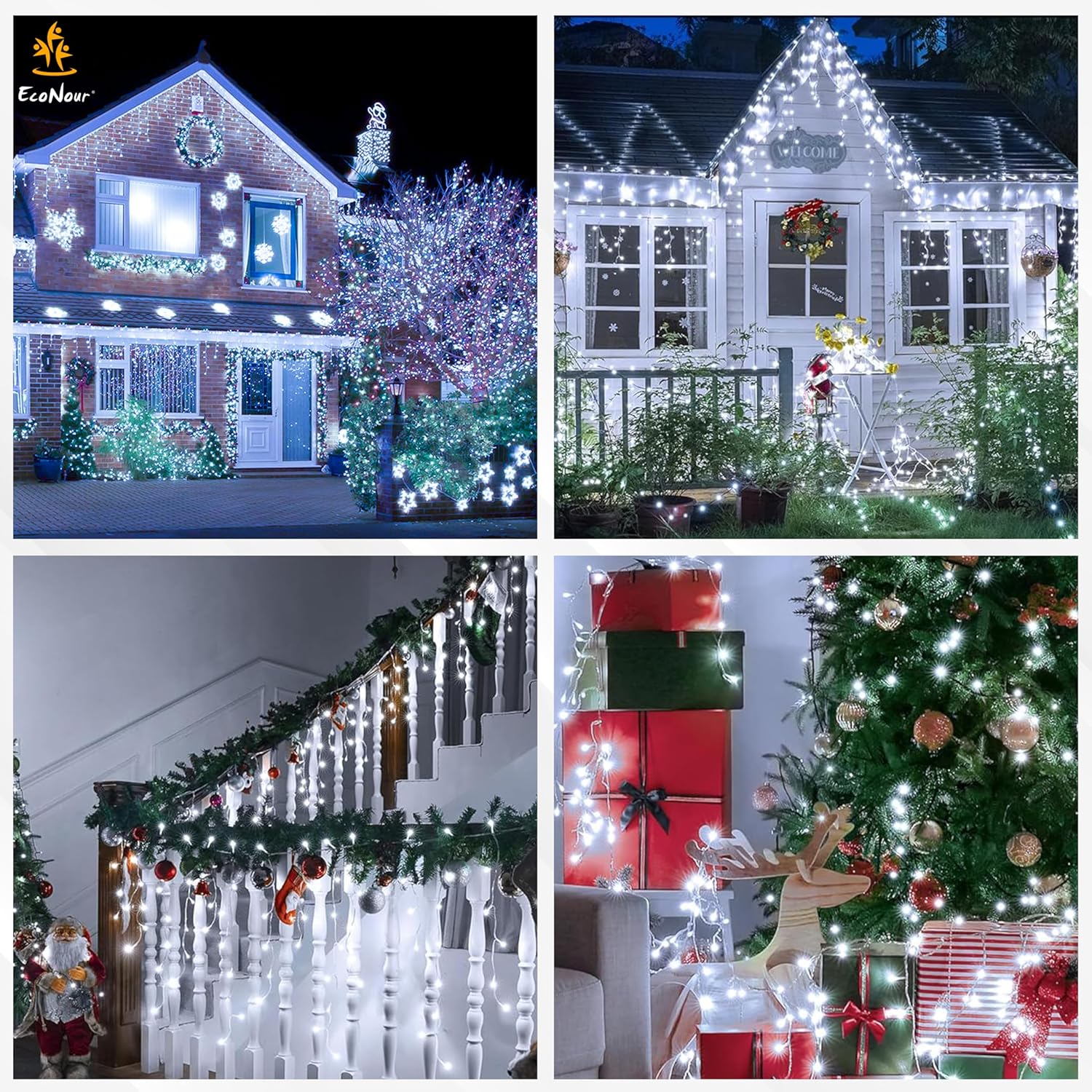 EcoNour Icicle Lights Outdoor Christmas Lights 2000 LED 60M Cool White Decorations String Fairy Lights with Timer for Xmas Garden & Party | Mains Powered Clear Cable