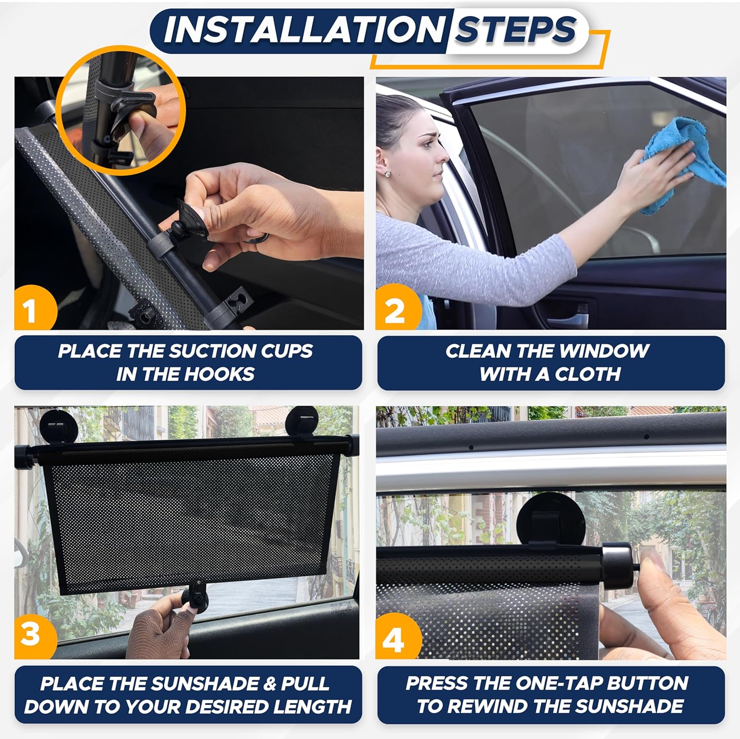 EcoNour Car Side Window Sun Shade (2 Pack) | Retractable Car Roller Sunshade for Kids | Baby Car Window Shades for UV and Sun Glare Protection | Baby Car Travel Accessories (15