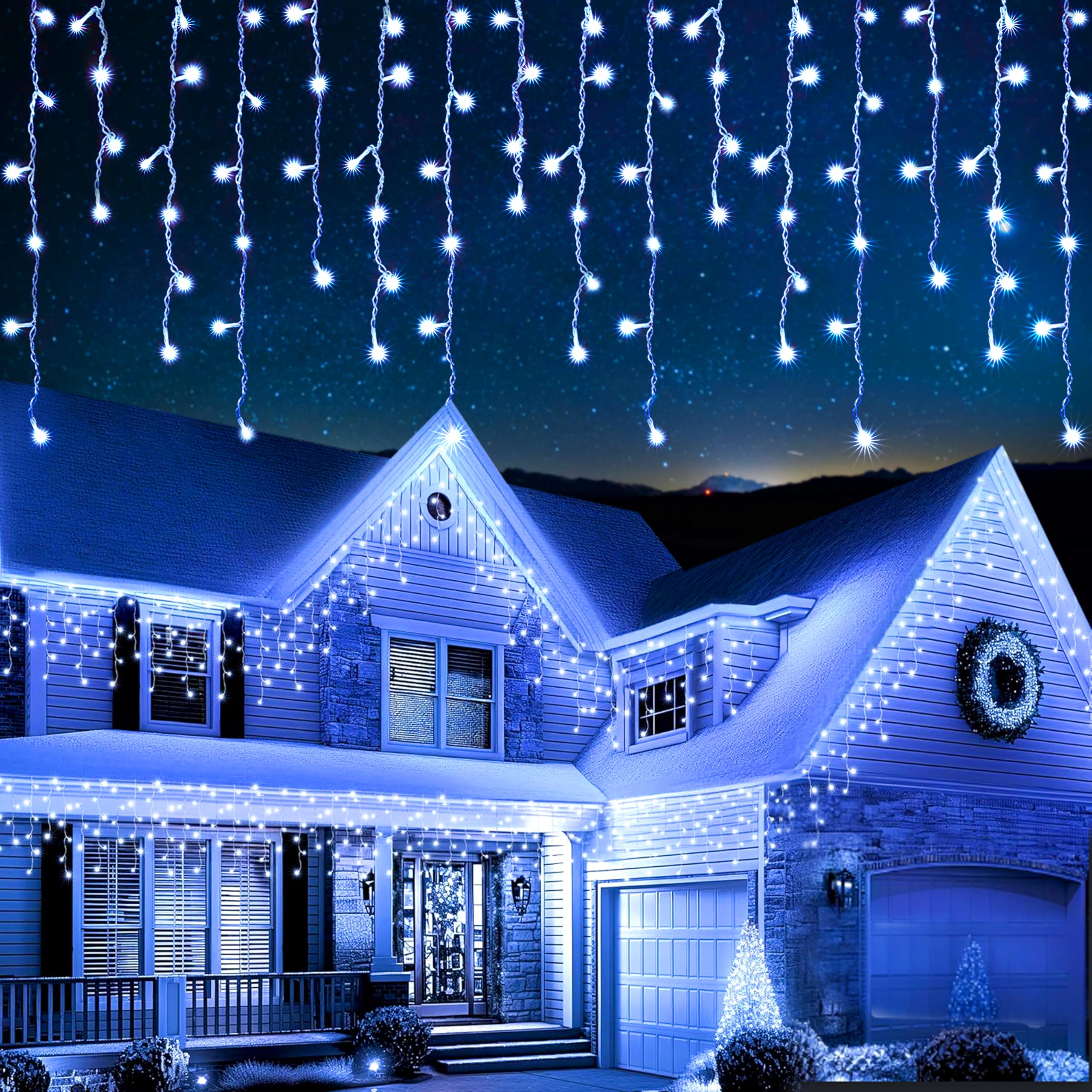 EcoNour Icicle Lights for Outside | 360 LED Icicle Christmas Lights Outdoor with 8 Modes, Connectable String Light with Timer, Memory Function, Waterproof Twinkle Outdoor Christmas lights - Cool White