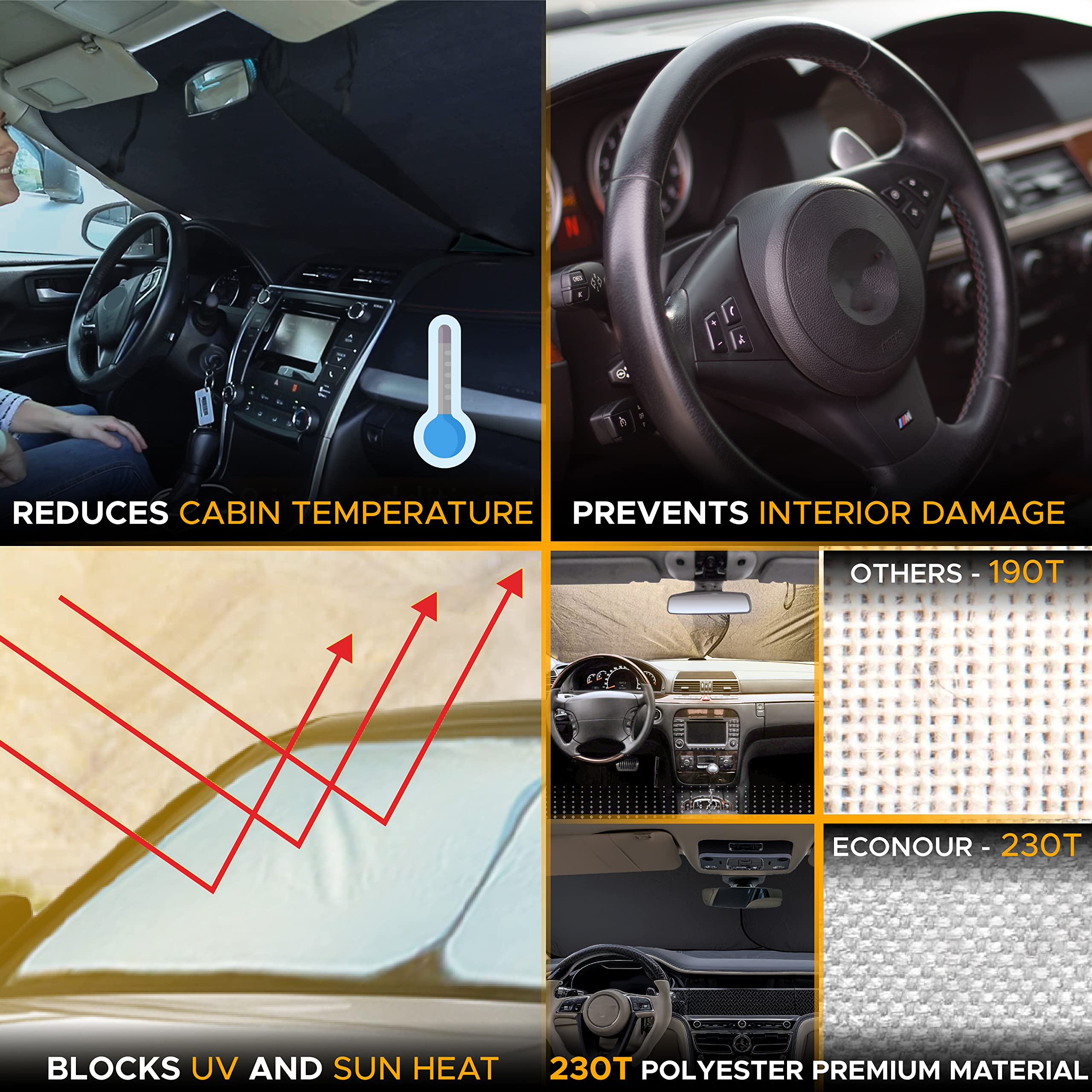 2-Piece Car Windshield Sunshade | EcoNour Durable 240T Polyester Front Window Shade