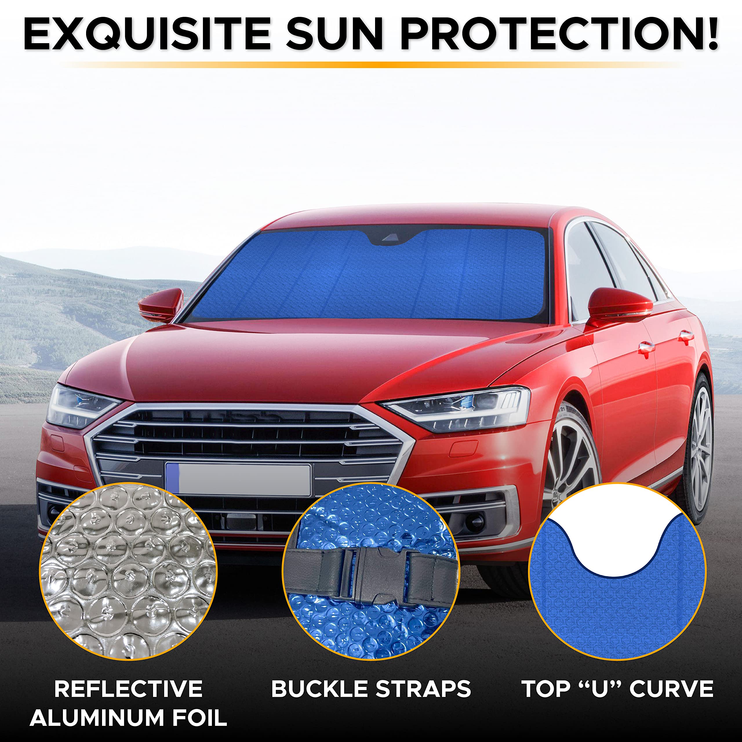 Accordion Car Windshield Sun Shade Blue EcoNour Car Window Cover