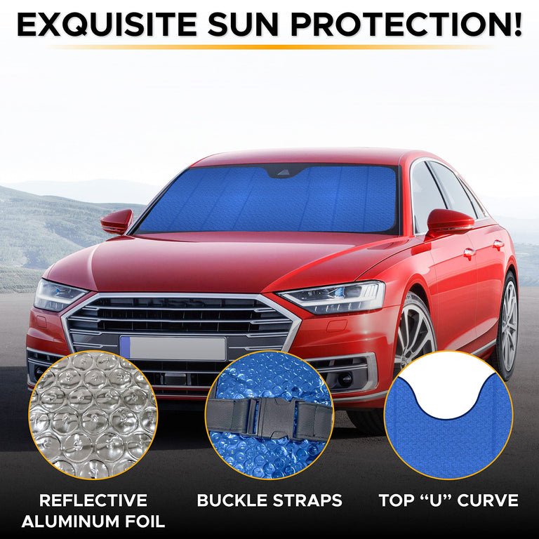Accordion Car Windshield Sun Shade Blue EcoNour Car Window Cover