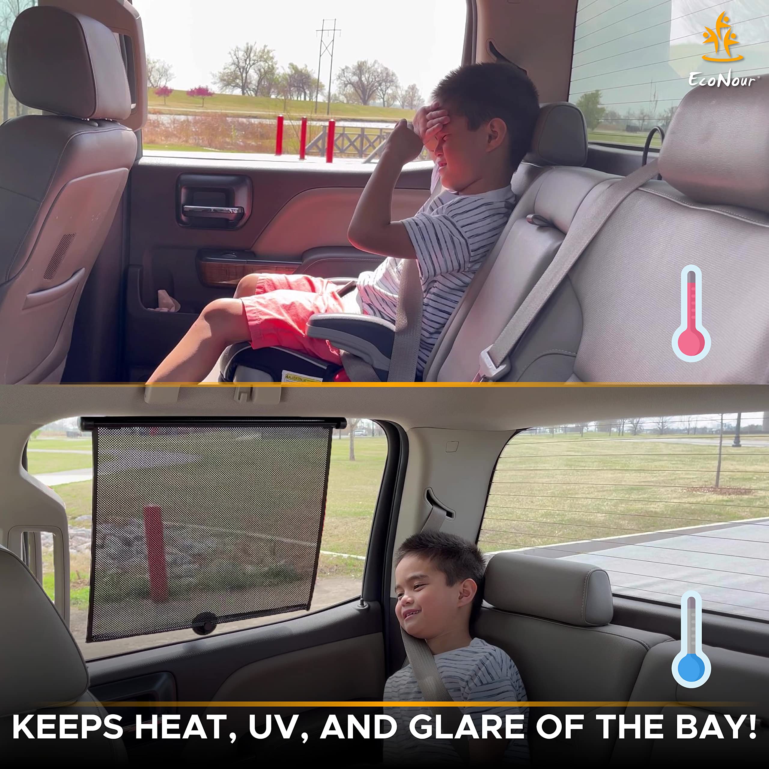 EcoNour Retractable Car Window Shades – Easy to install roller sunshades.