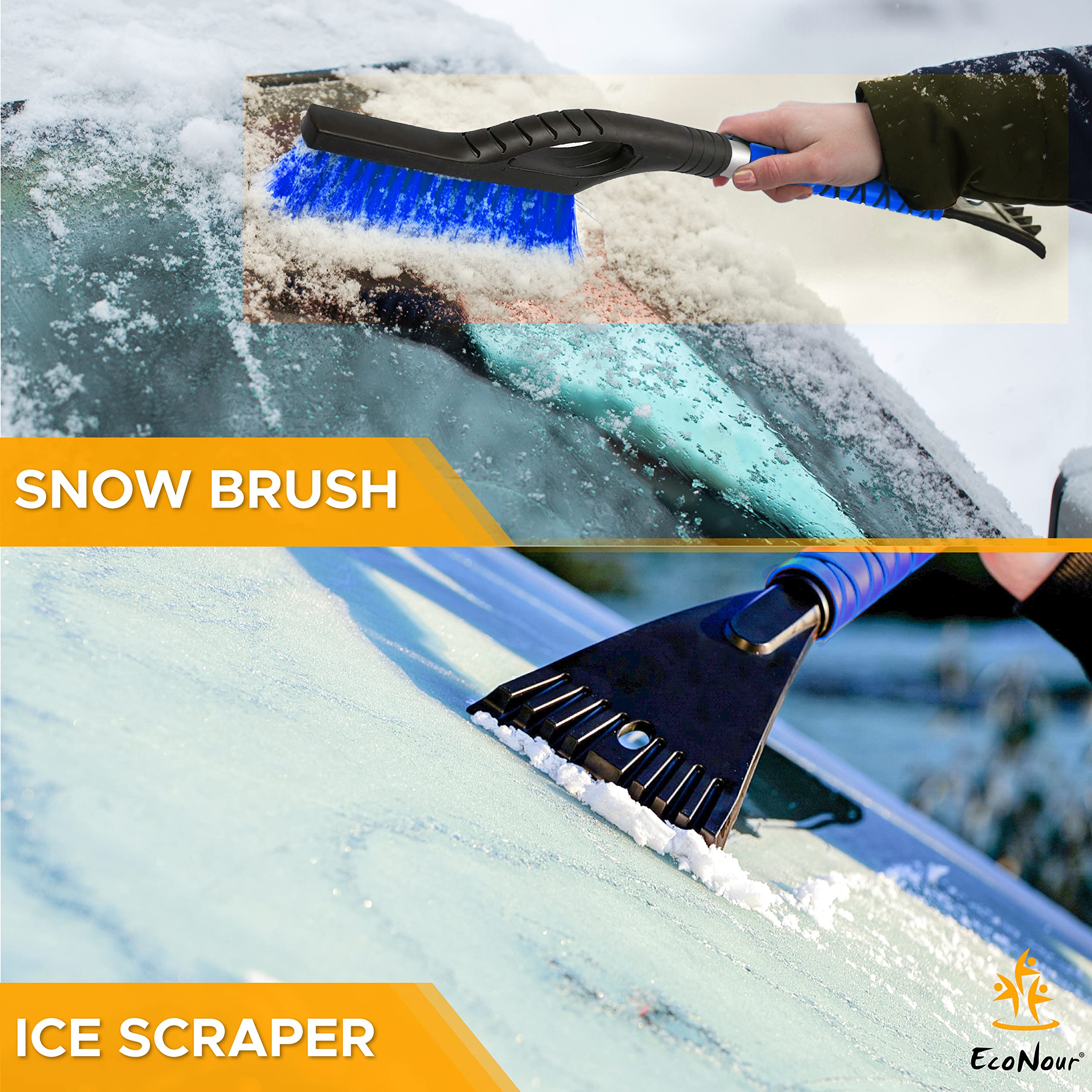 Heavy duty aluminum car snow scraper & brush with foam grip