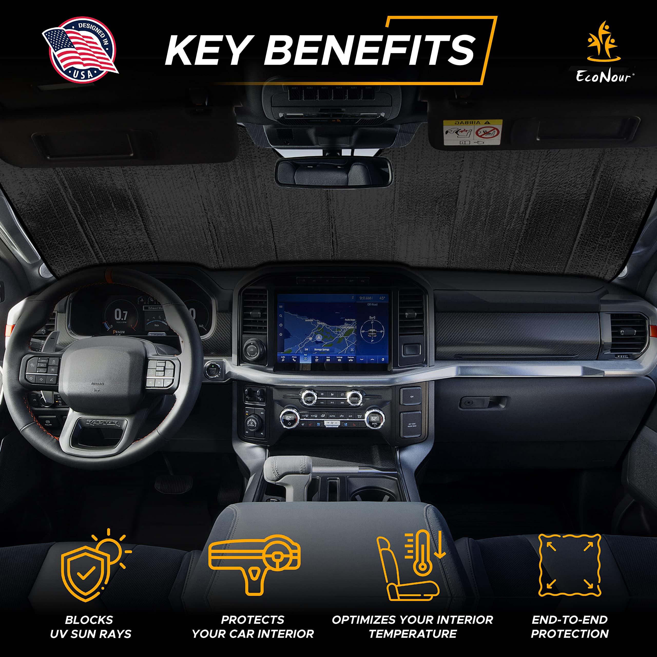 Accordion windshield sun shade foldable EcoNour 58x28 windshield cover