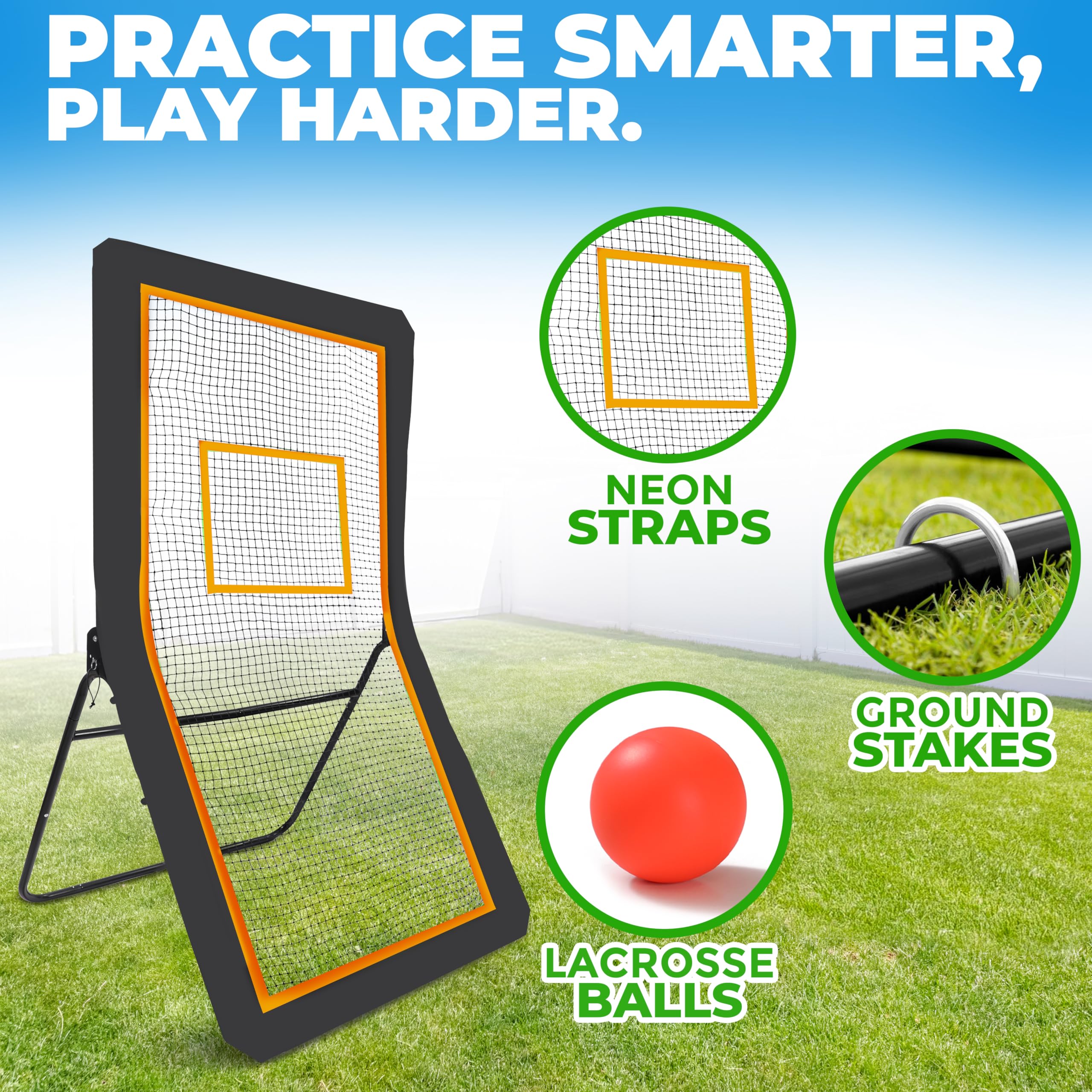 Multi-Sport Rebounder Net 4x7 ft EcoNour target strip for soccer and baseball